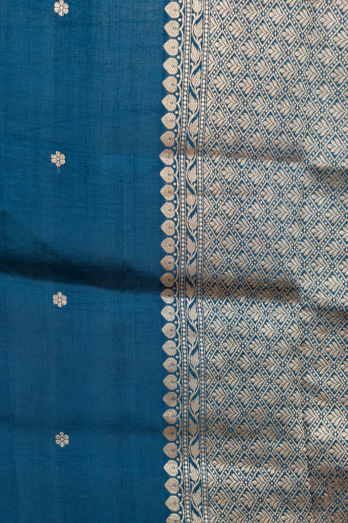 Deep Teal Katan Silk Banarasi Handloom Saree