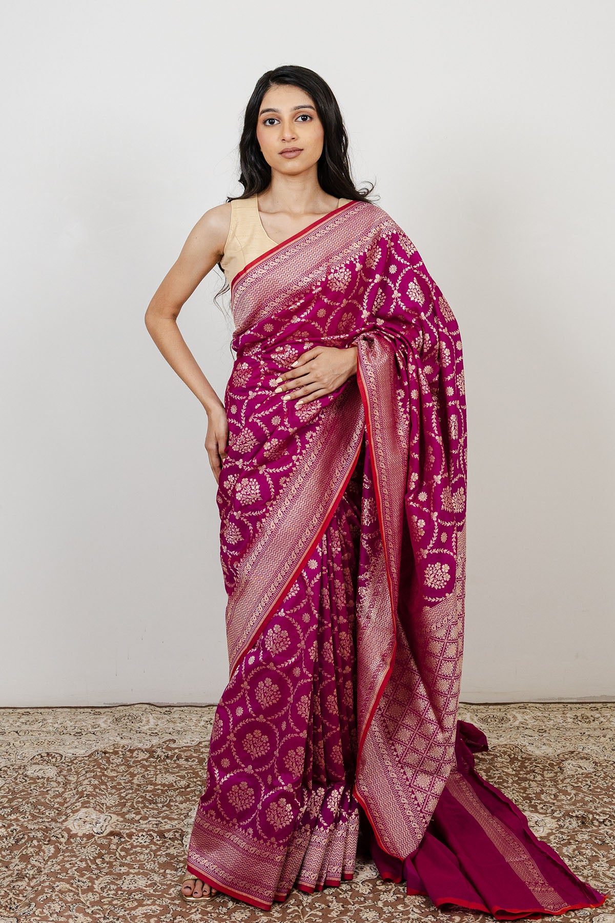 Magenta Katan Silk Banarasi Handloom Saree