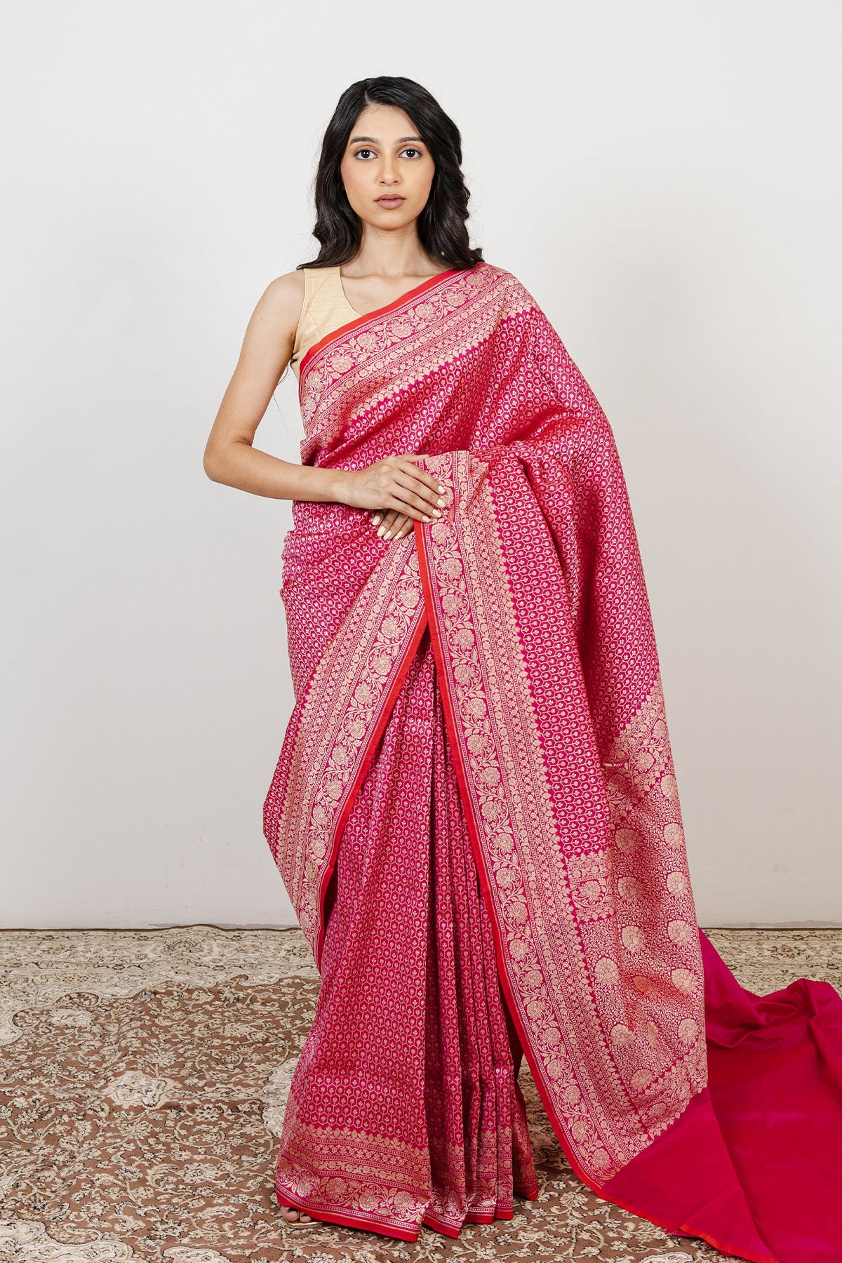 Rani Pink Katan Silk Banarasi Handloom Saree