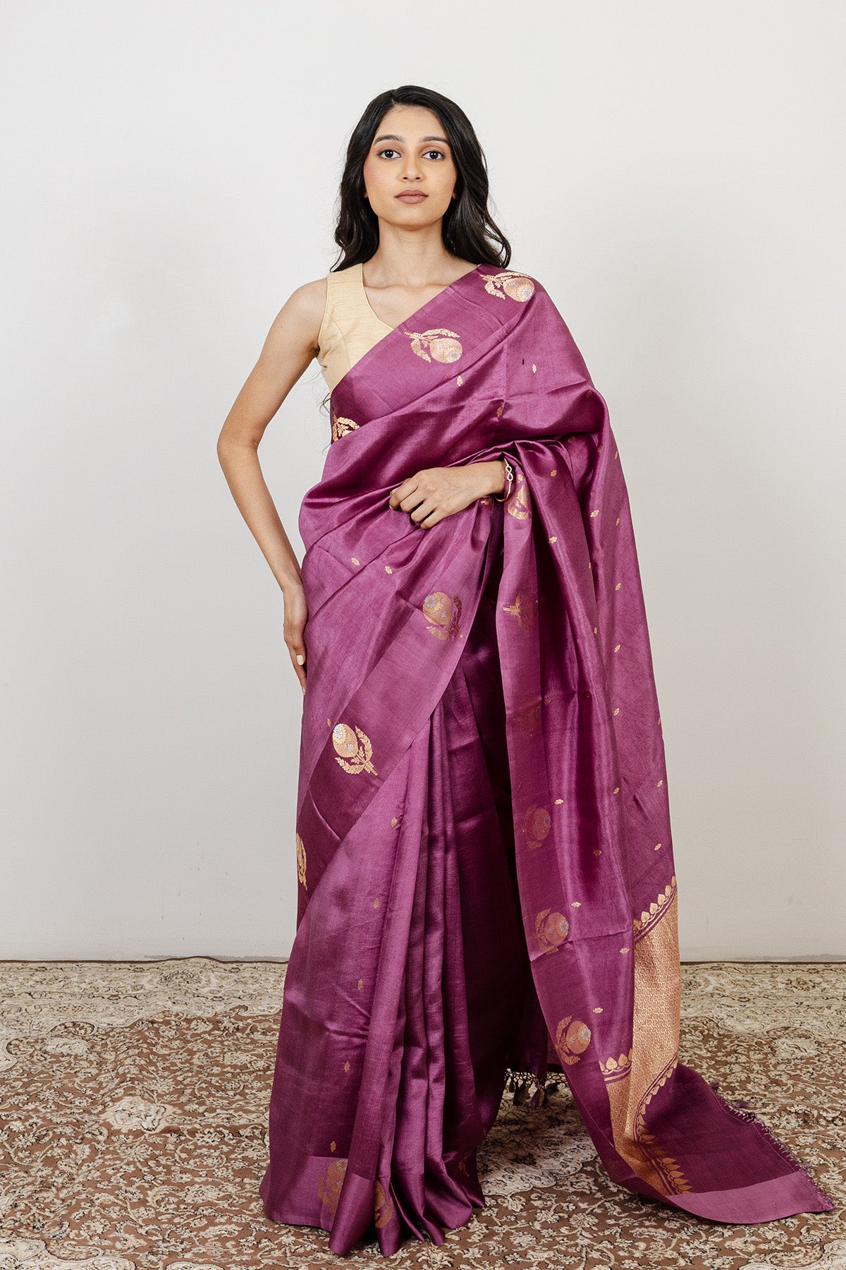 Plum Katan Silk Banarasi Handloom Saree