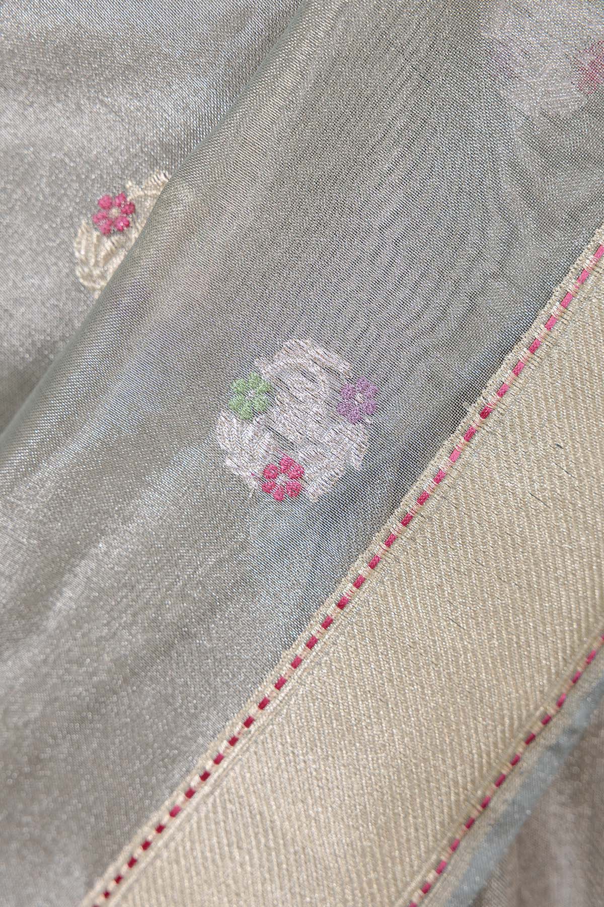 Grey Meena Booti Pure Tissue Banarasi Handloom Saree