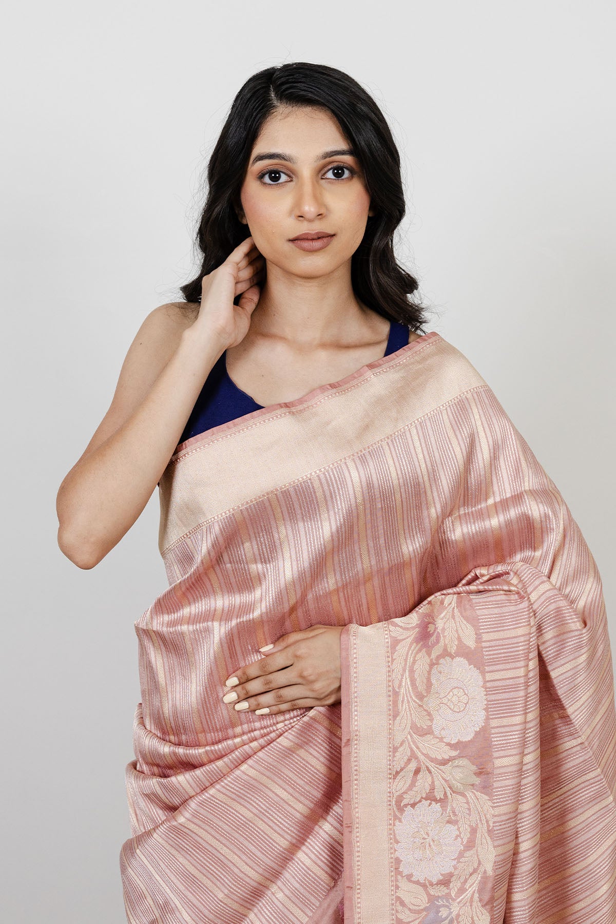 Pink Stripe Brocade Katan Silk Banarasi Handloom Saree