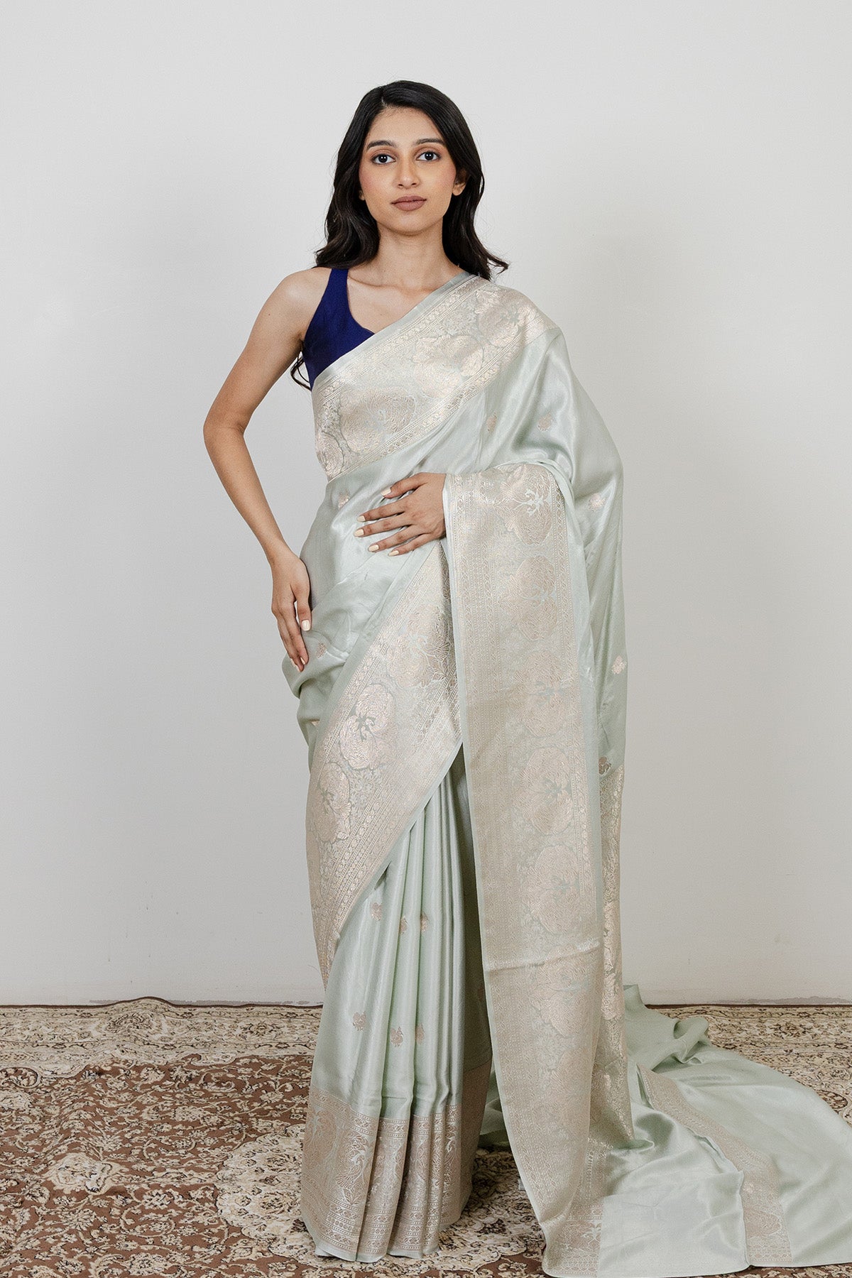 Sky Blue Bootidar Mashru Silk Banarasi Handloom Saree