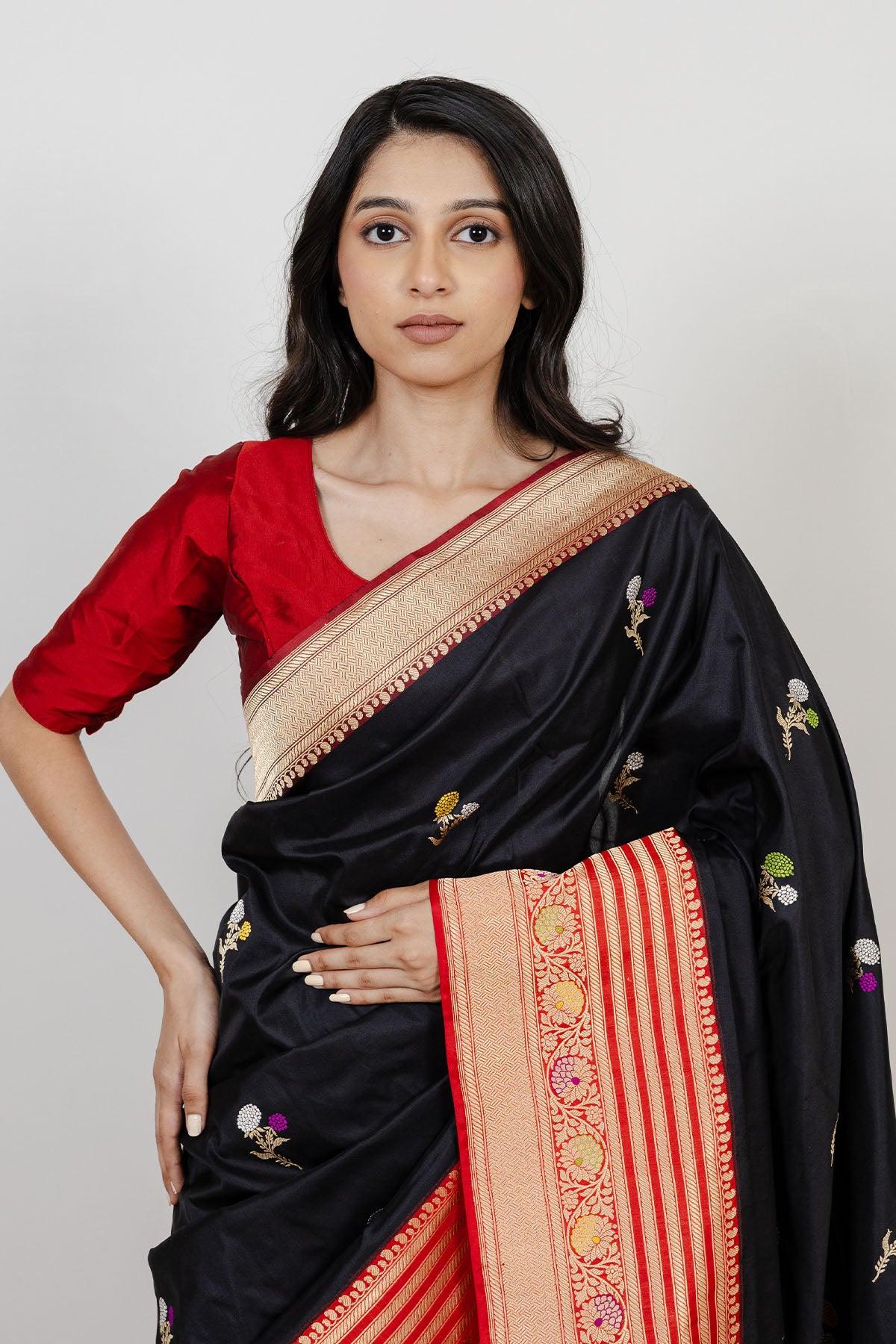 Black Meena Booti Katan Silk Banarasi Handloom Saree