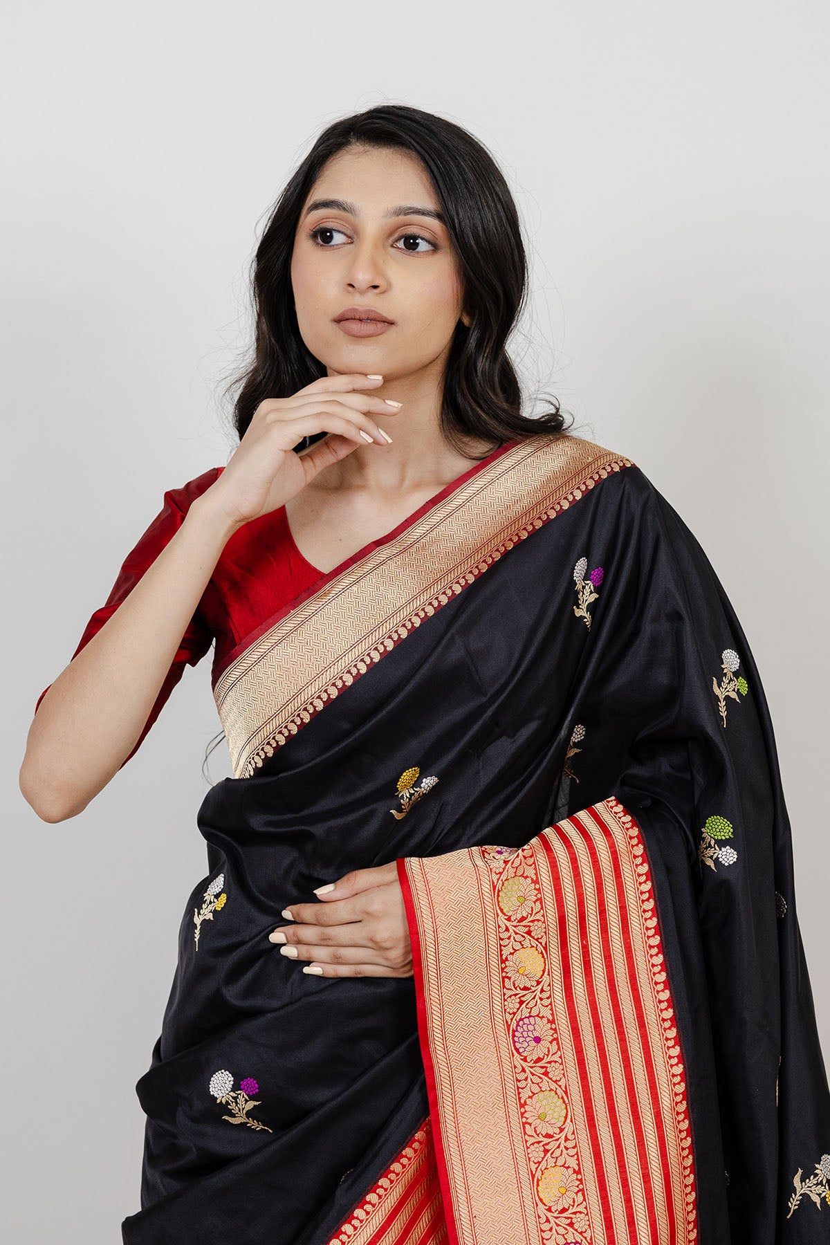 Black Meena Booti Katan Silk Banarasi Handloom Saree