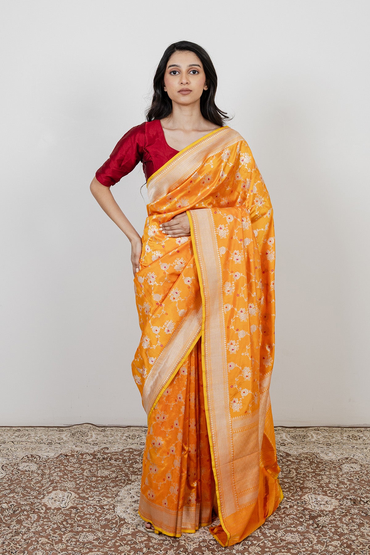 Orange Meena Booti Katan Silk Banarasi Handloom Saree