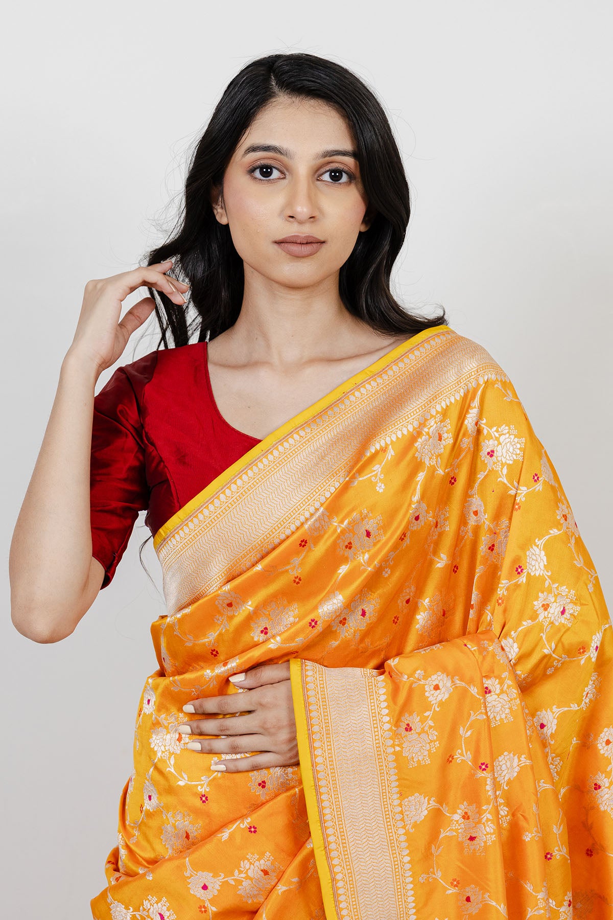 Orange Meena Booti Katan Silk Banarasi Handloom Saree