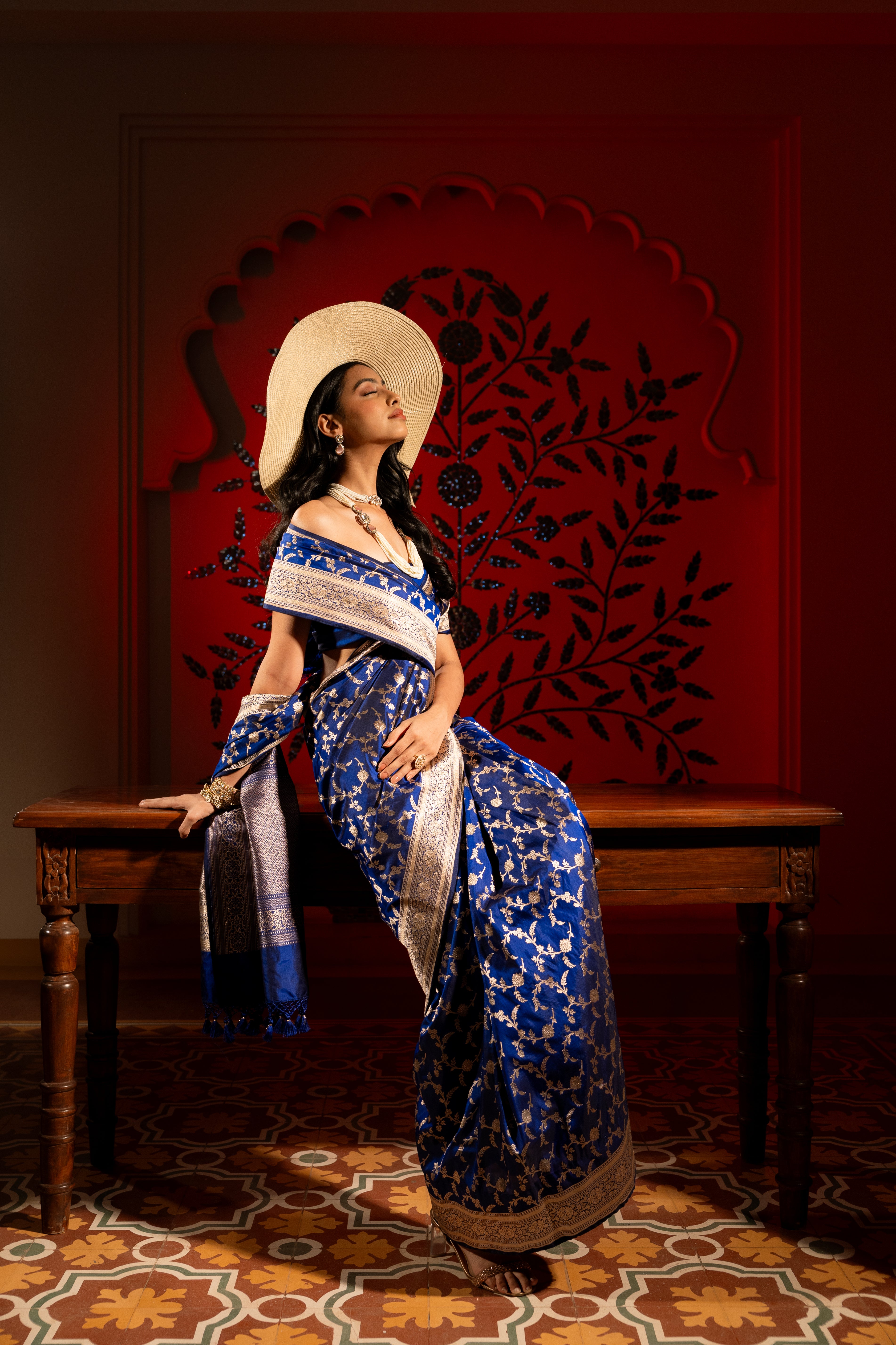 Blue Jaal Katan Silk Banarasi Handloom Saree