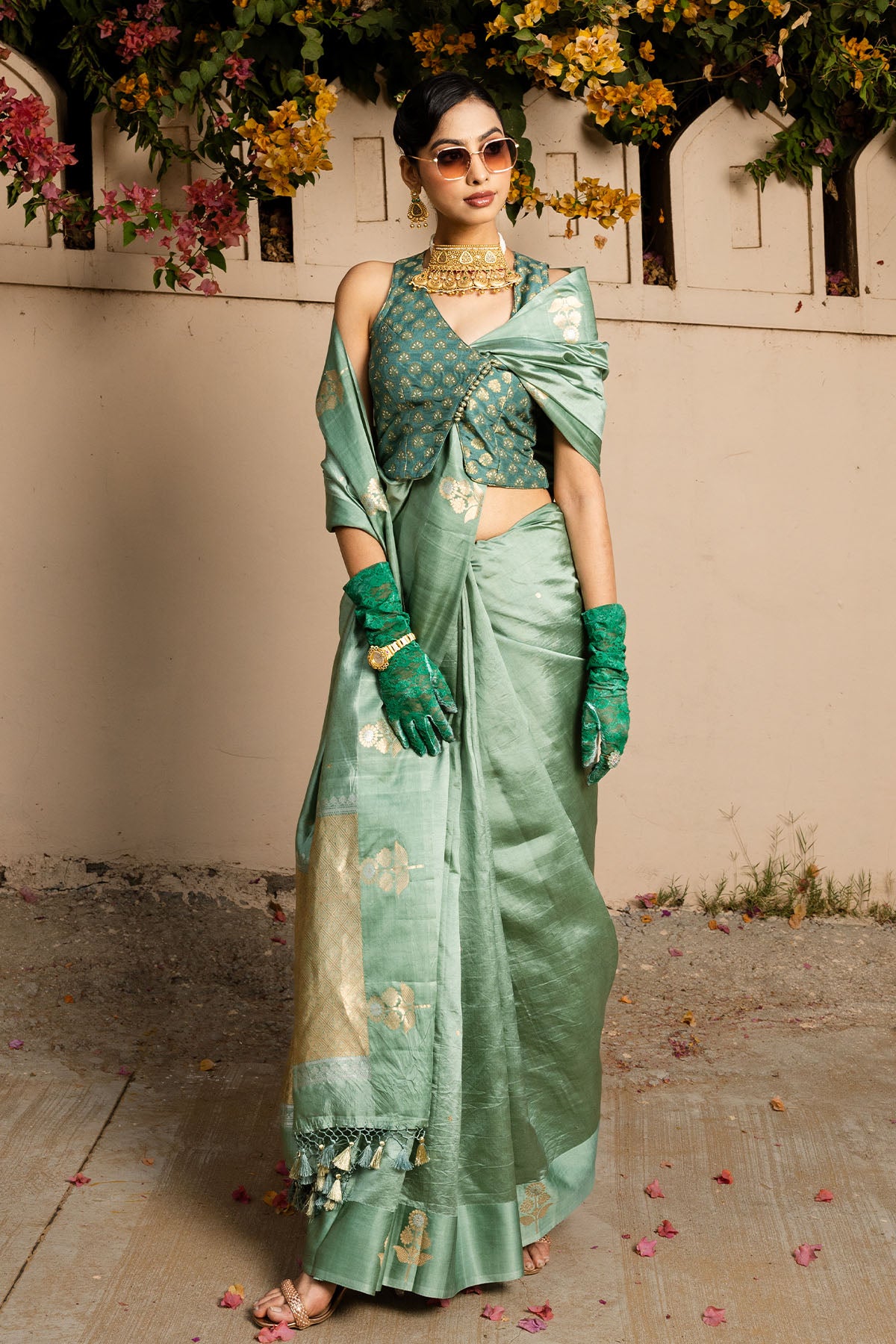 Mint Green Katan Silk Banarasi Handloom Saree