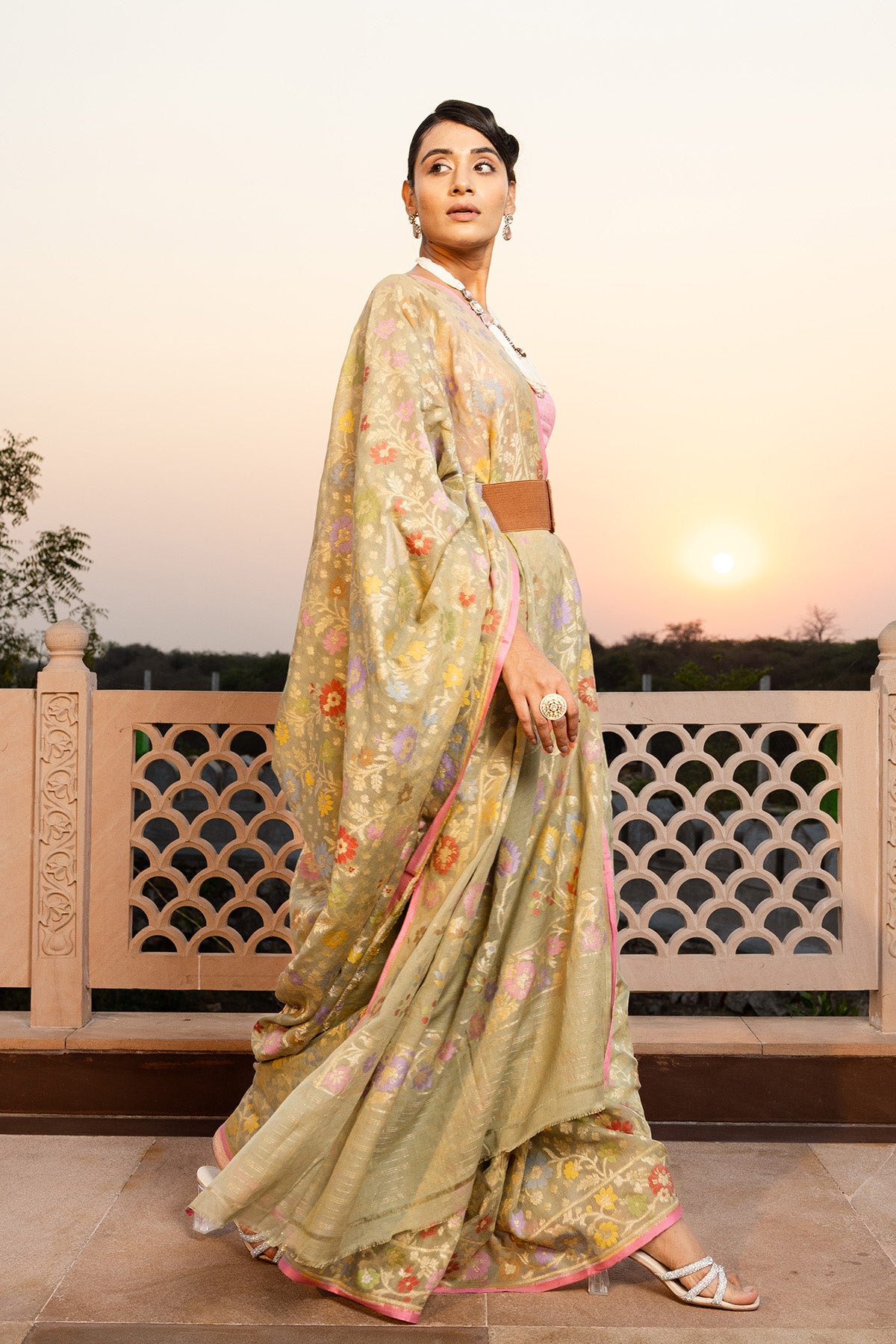 Green Jaal Pure Cotton Katan Silk Banarasi Handloom Saree