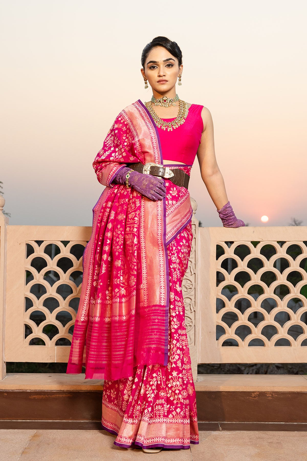 Rani Jaal Pure Cotton Katan Silk Banarasi Handloom Saree