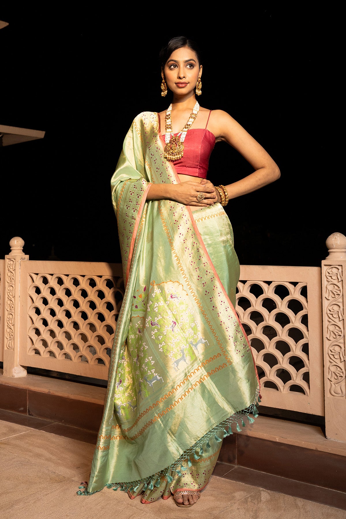 Pista Green Pure Tissue Banarasi Handloom Saree