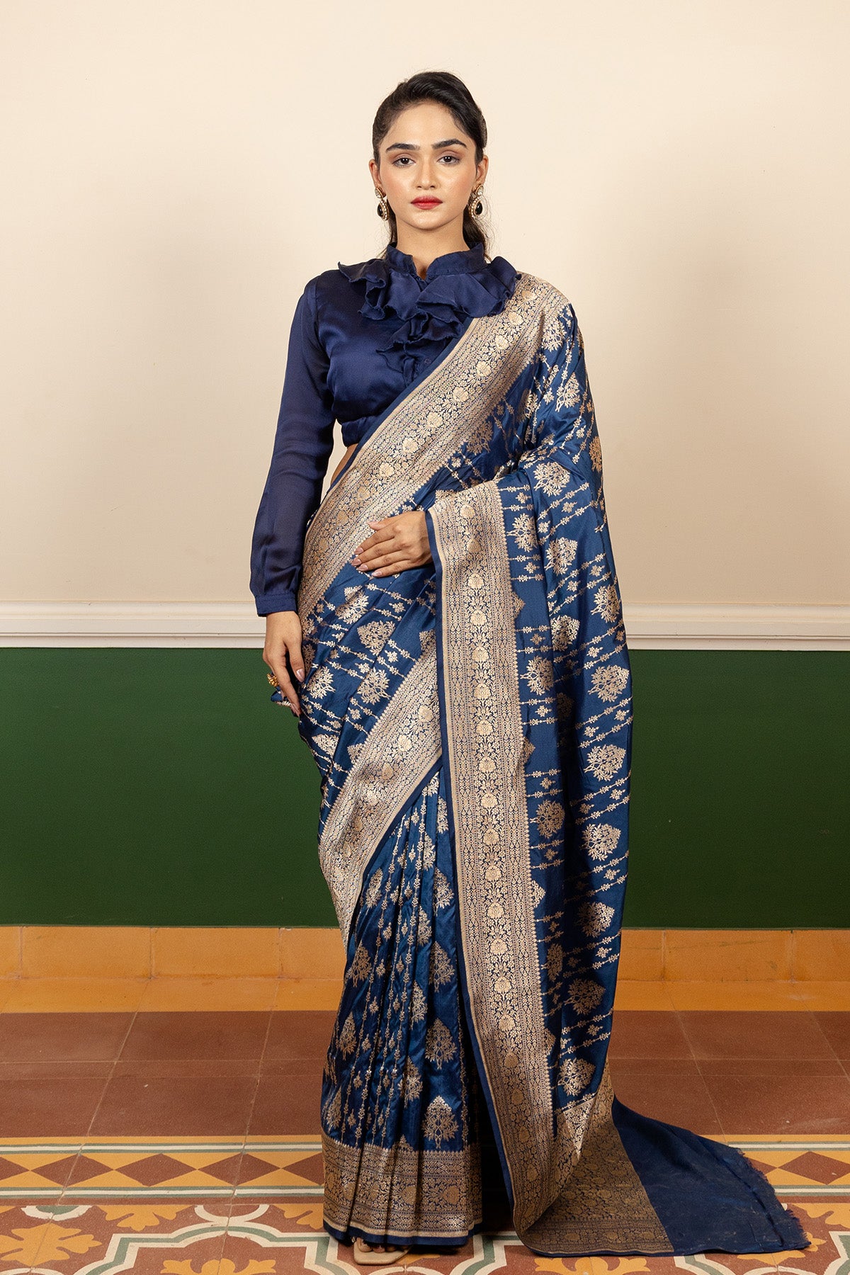 Blue Jaal Katan Silk Banarasi Handloom Saree