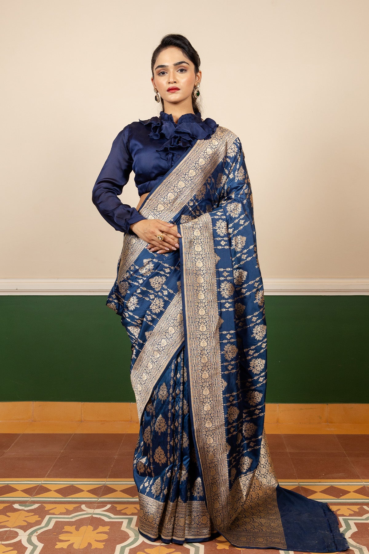 Blue Jaal Katan Silk Banarasi Handloom Saree
