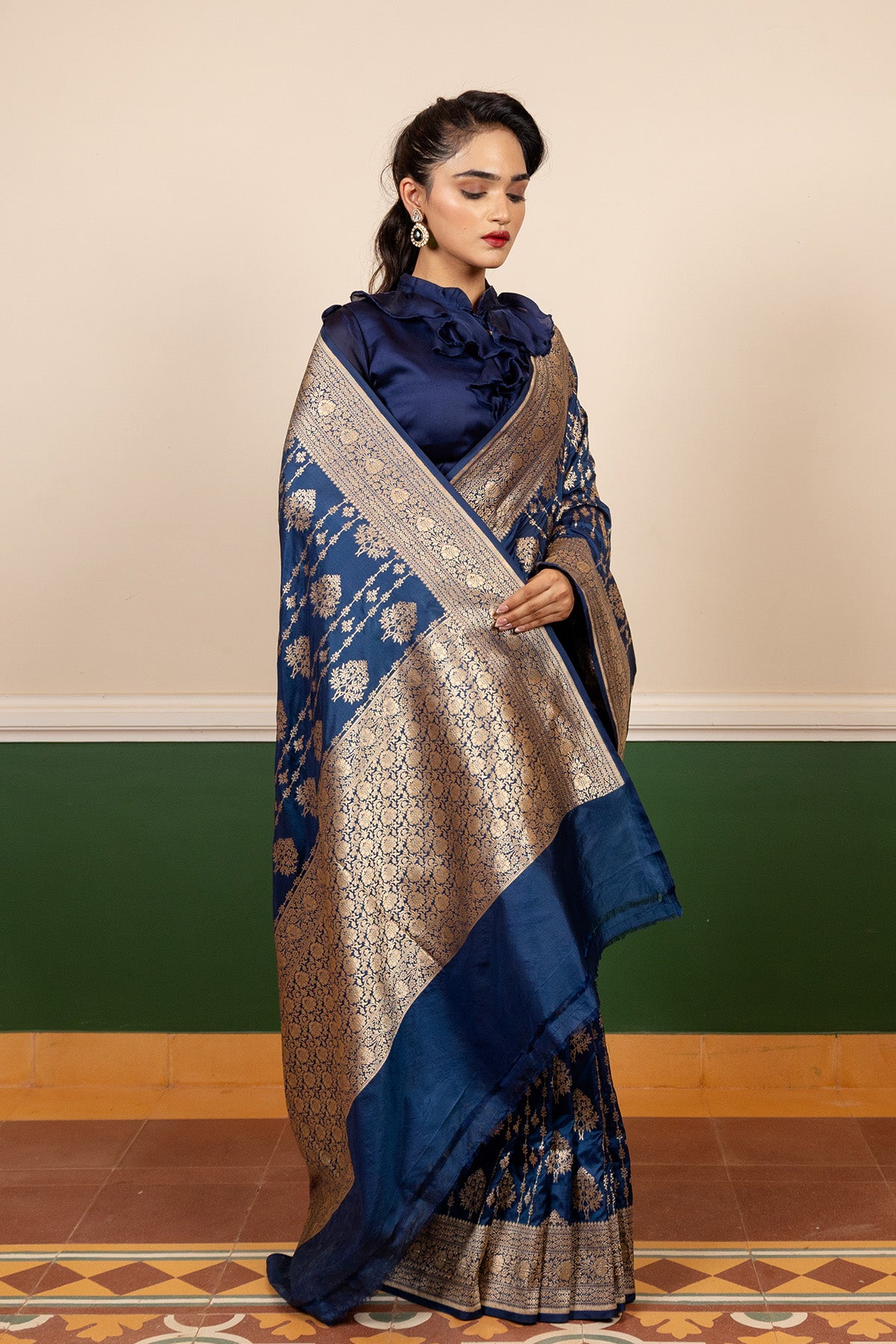 Blue Jaal Katan Silk Banarasi Handloom Saree