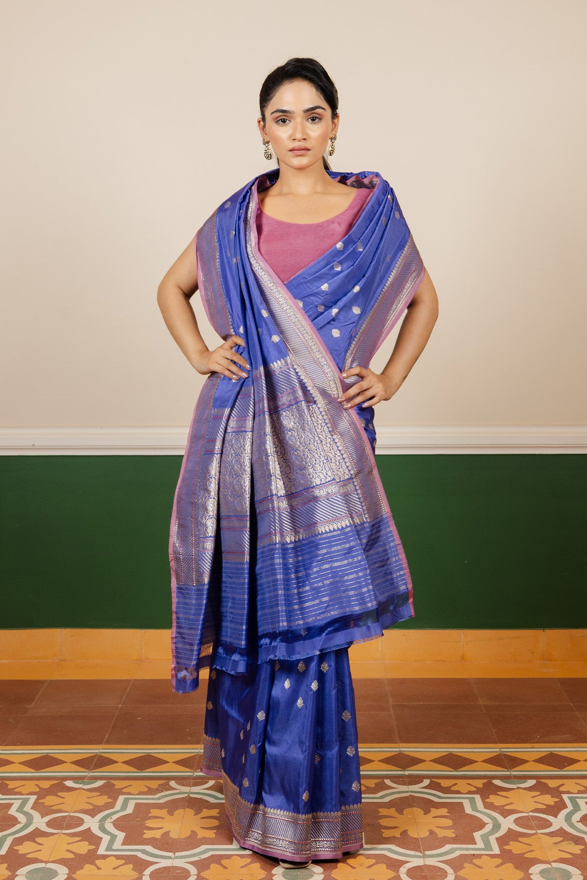 Blue Sonarupa Booti Katan Silk Banarasi Handloom Saree