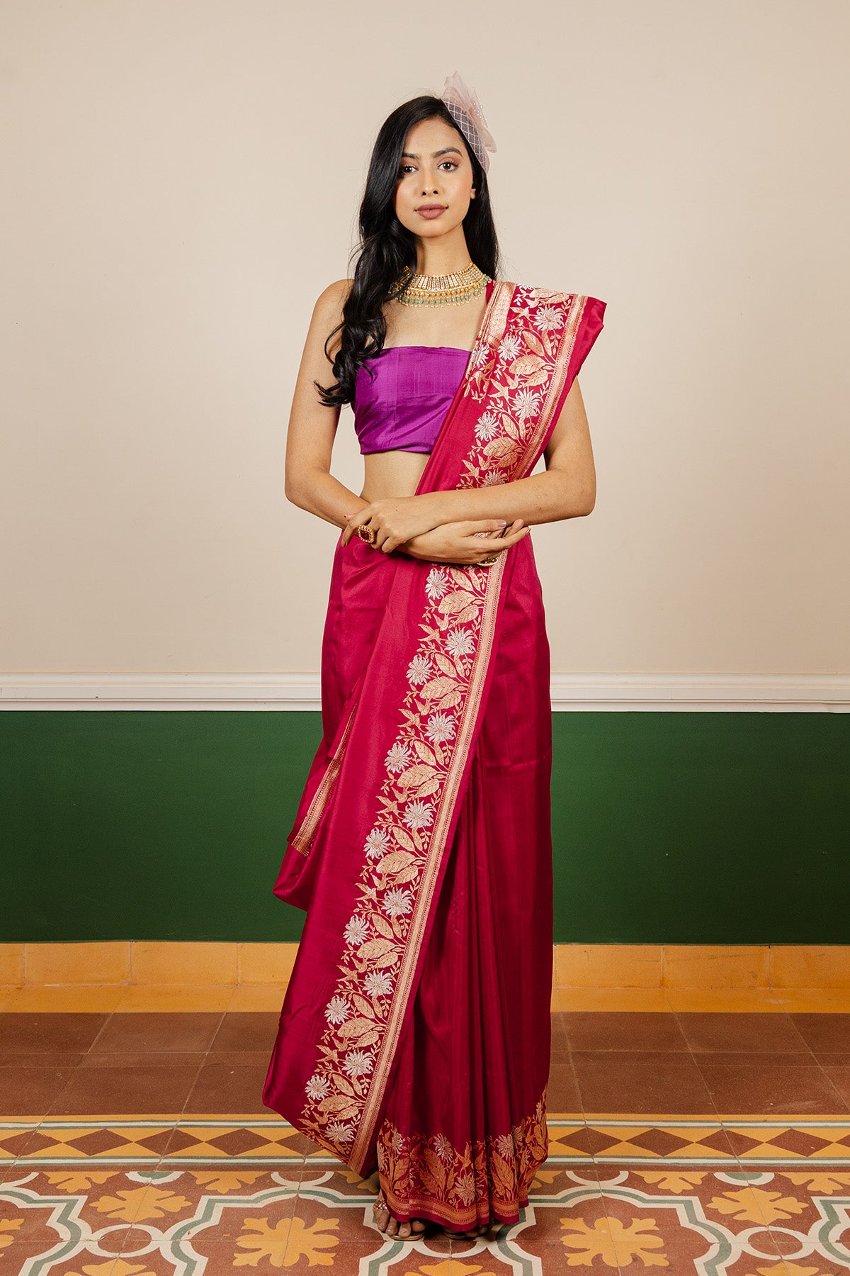 Rani Plain Meenakari Border Katan Silk Banarasi Handloom Saree