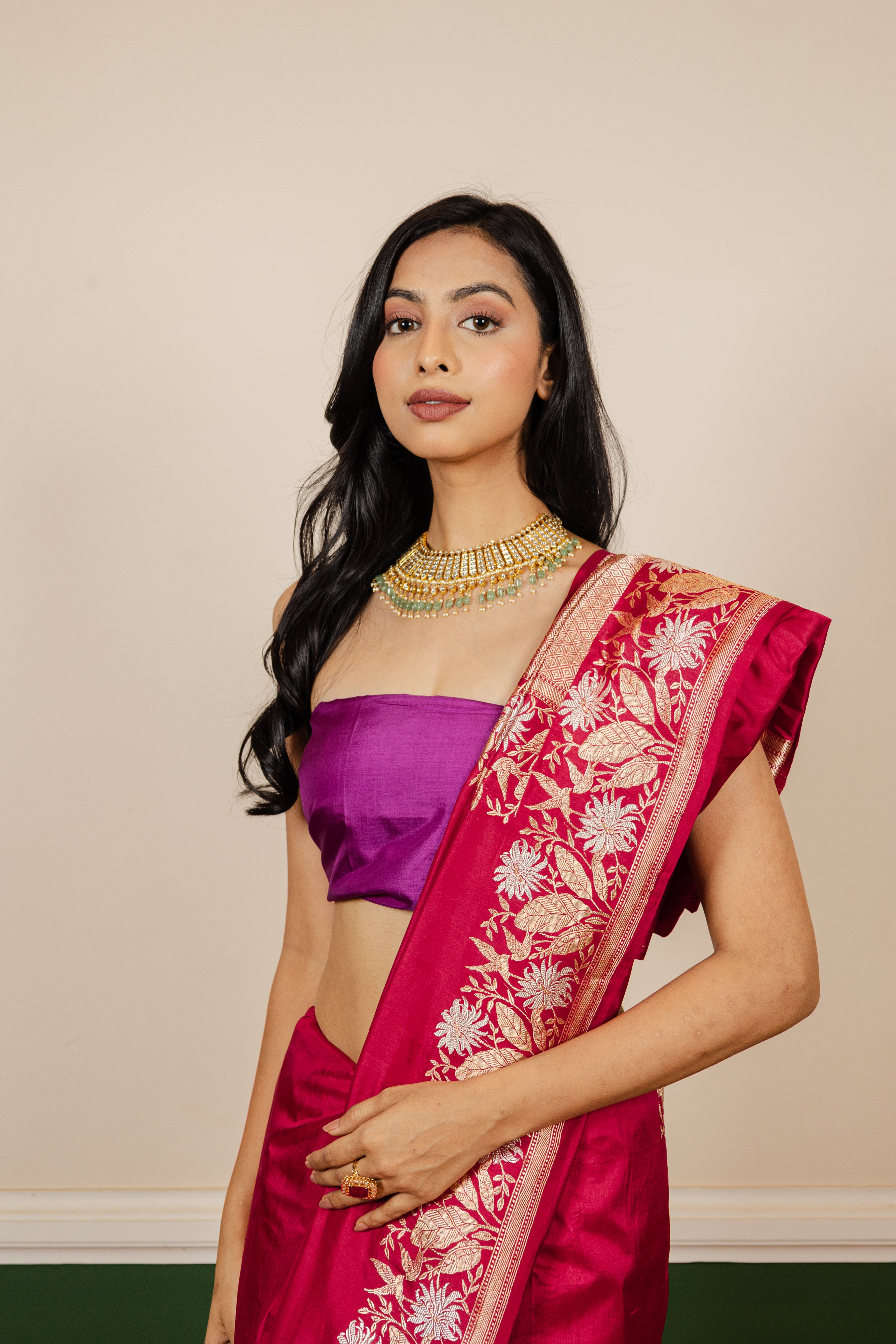 Rani Plain Meenakari Border Katan Silk Banarasi Handloom Saree