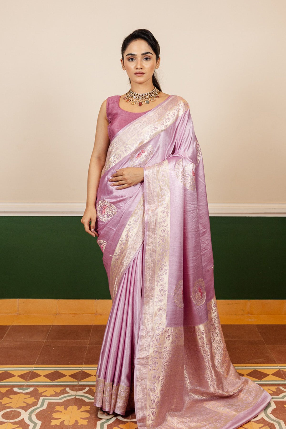Rose Pink Meenakari Mashru Silk Banarasi Handloom Saree