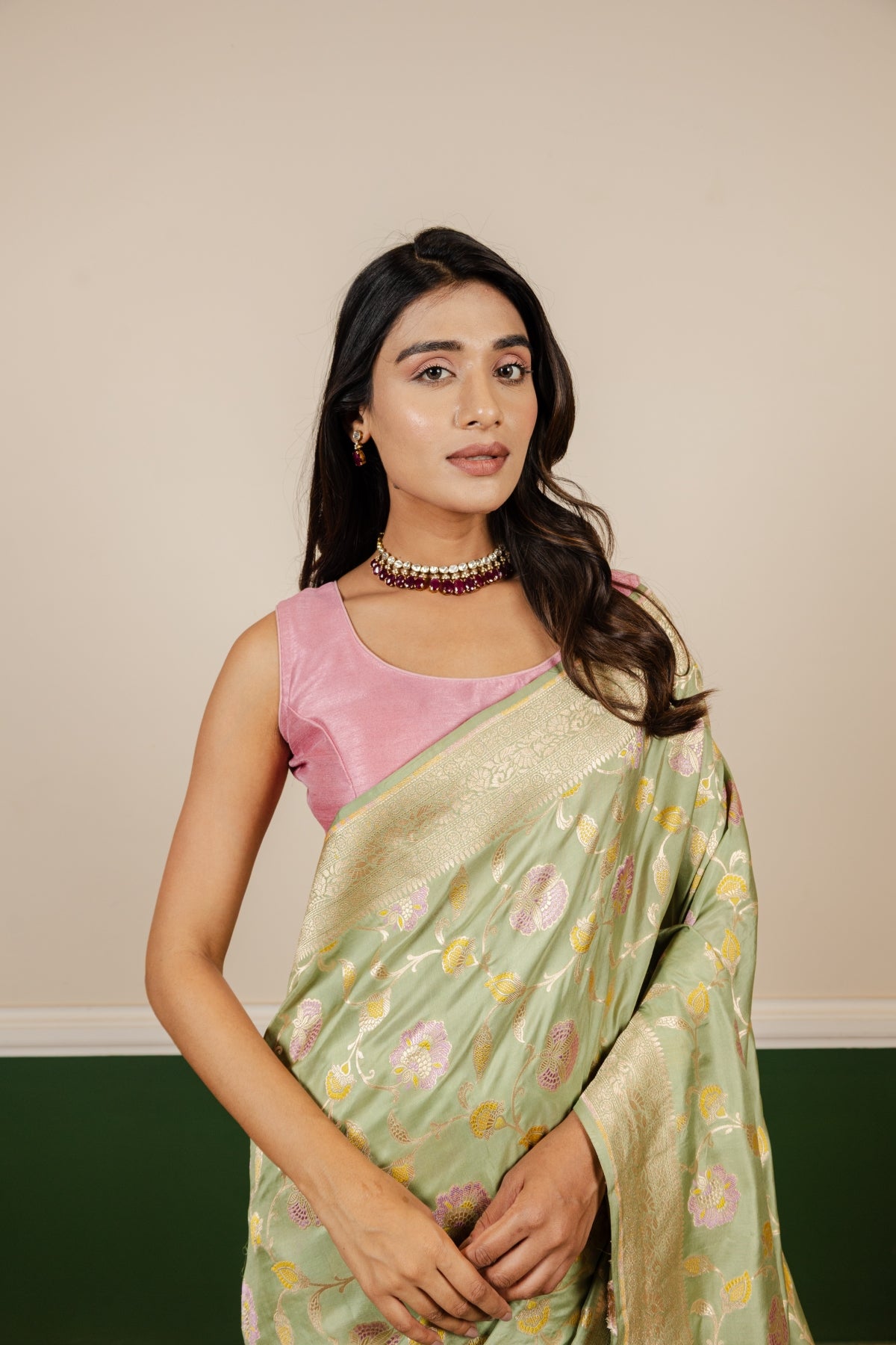 Mint Green Meena Booti Katan Silk Banarasi Handloom Saree