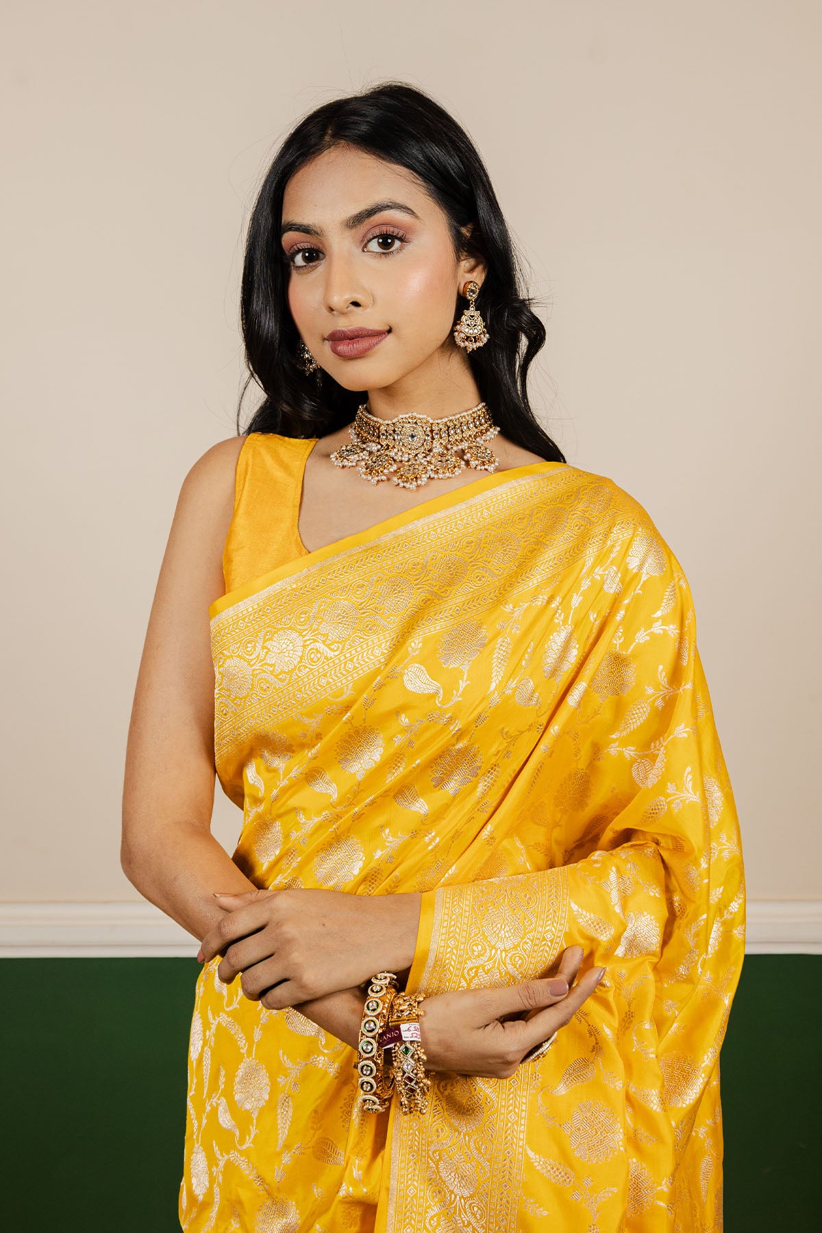 Yellow Jaal Upadda Silk Banarasi Handloom Saree