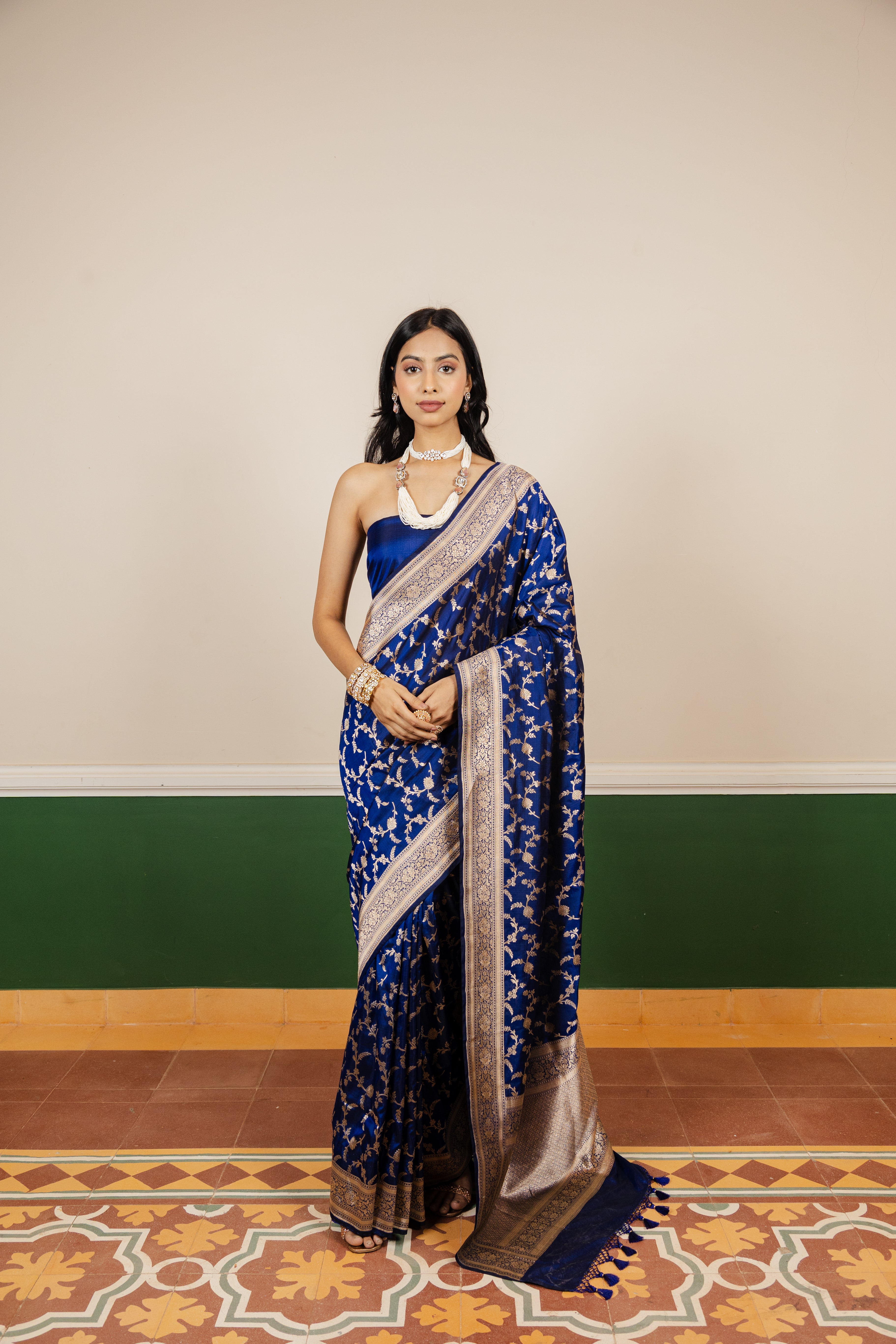 Blue Jaal Katan Silk Banarasi Handloom Saree