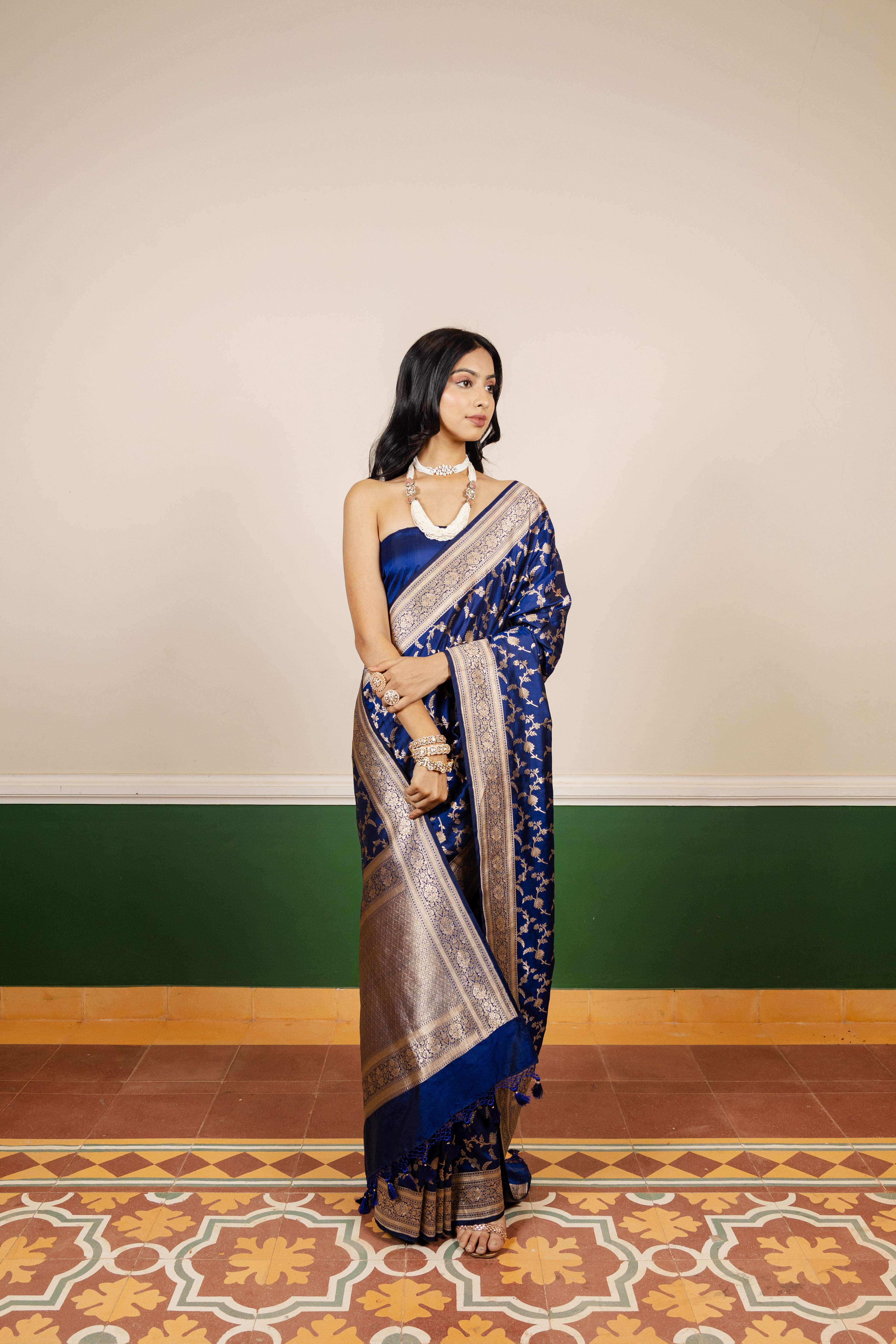 Blue Jaal Katan Silk Banarasi Handloom Saree