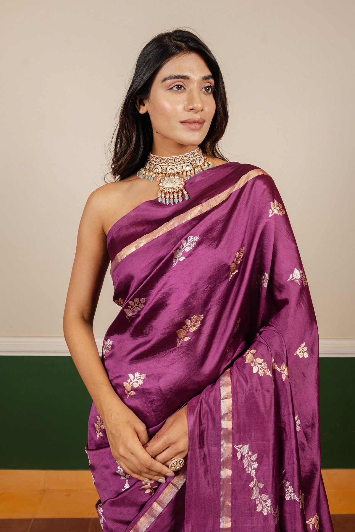 Plum Sonarupa Booti Katan Silk Banarasi Handloom Saree