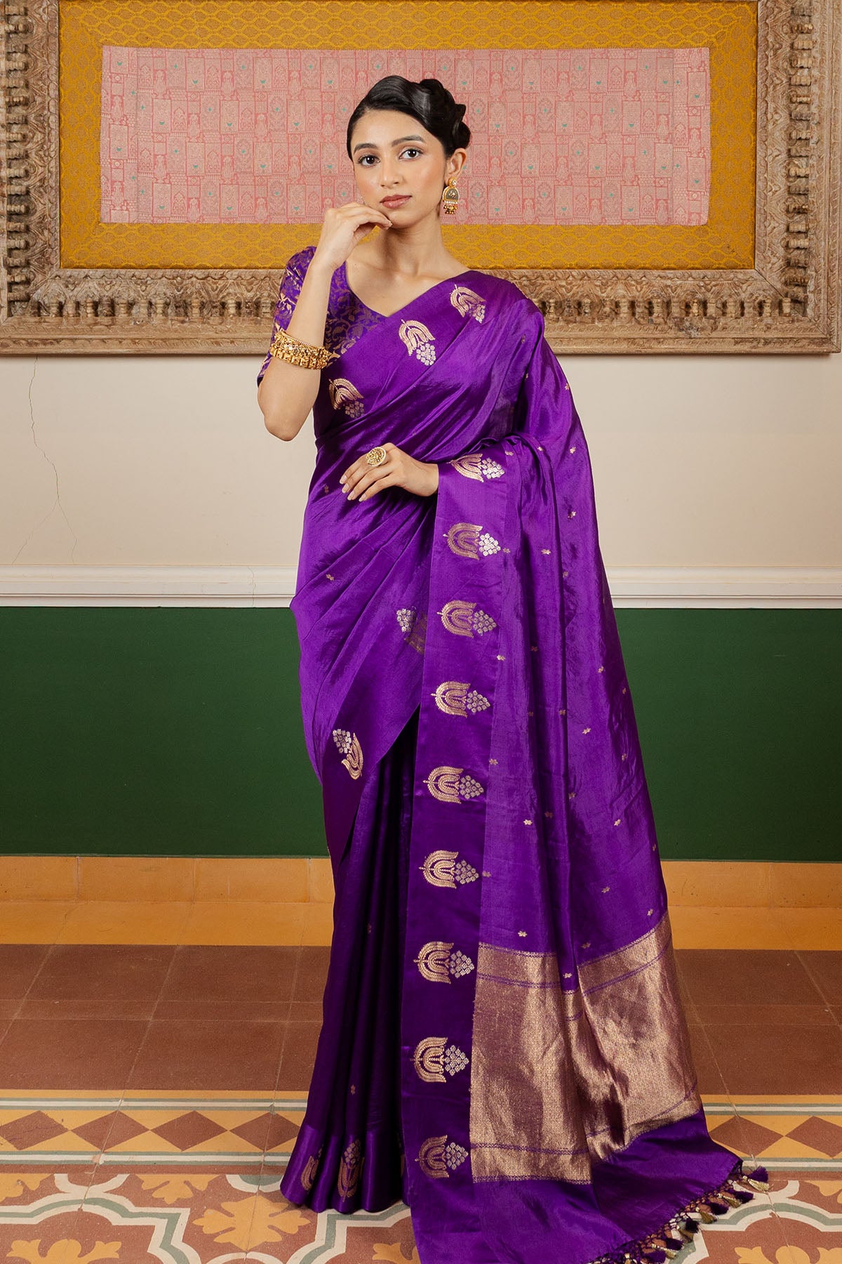 Purple Katan Silk Banarasi Handloom Saree