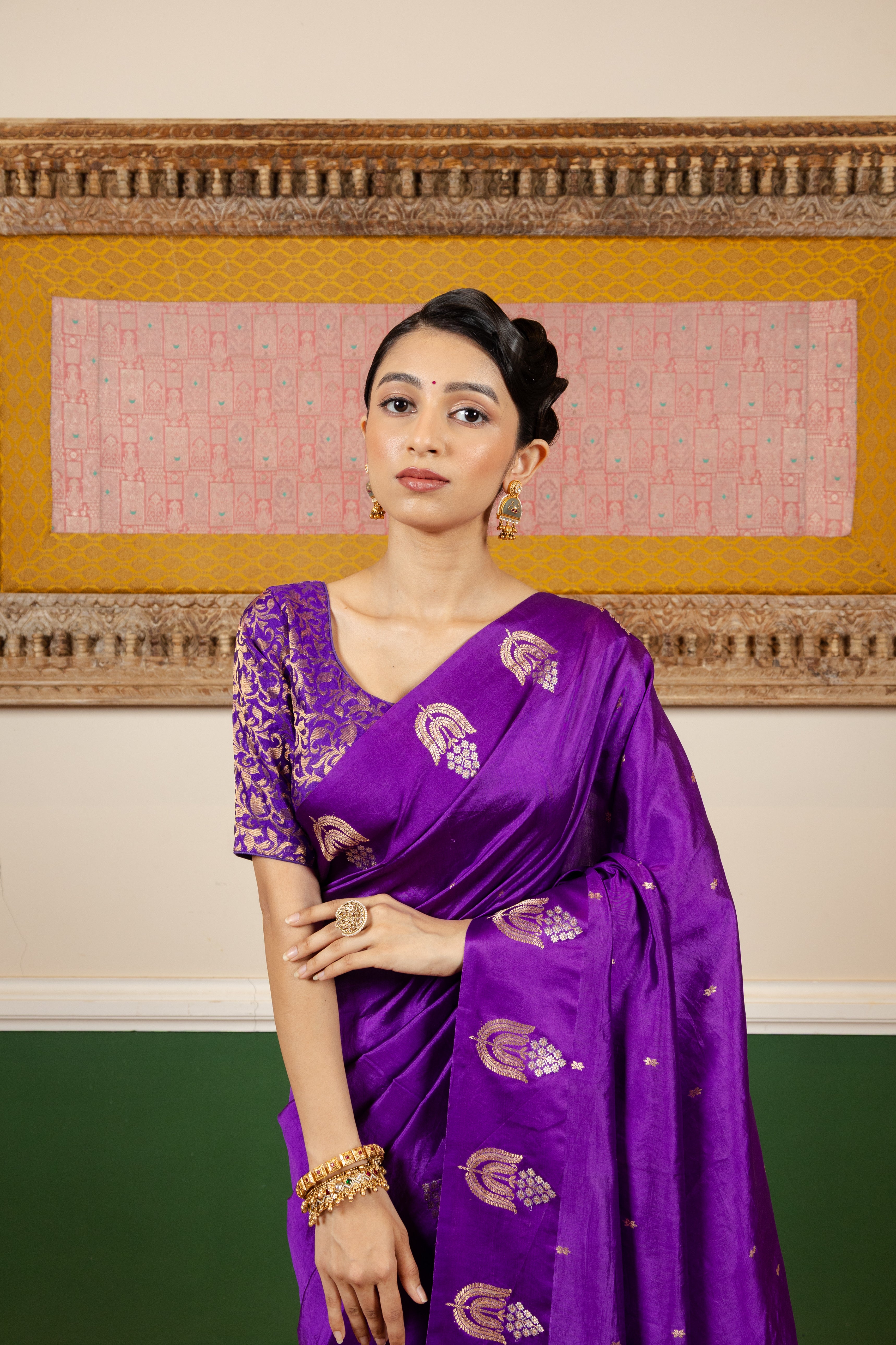 Purple Katan Silk Banarasi Handloom Saree