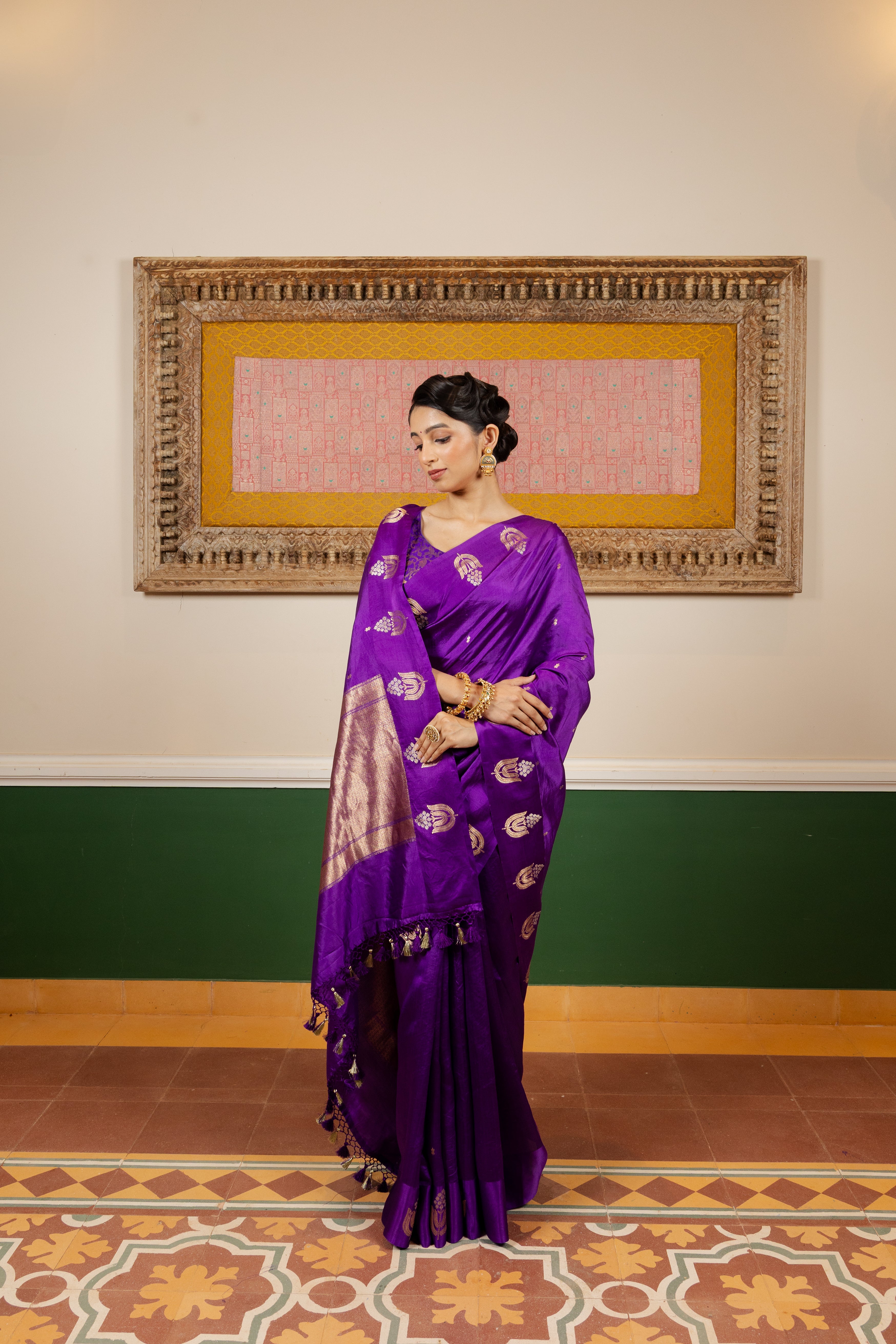 Purple Katan Silk Banarasi Handloom Saree