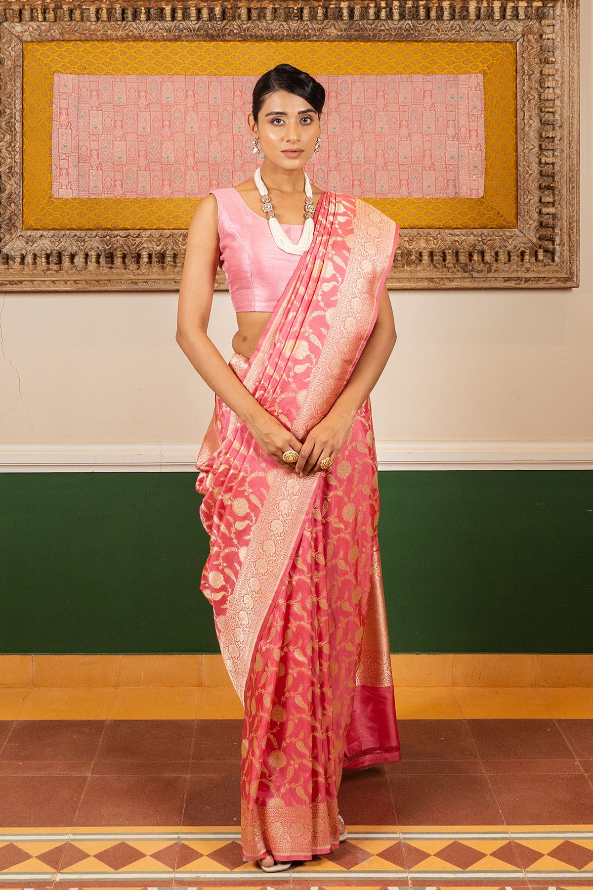 Light Pink Jaal Upadda Silk Banarasi Handloom Saree