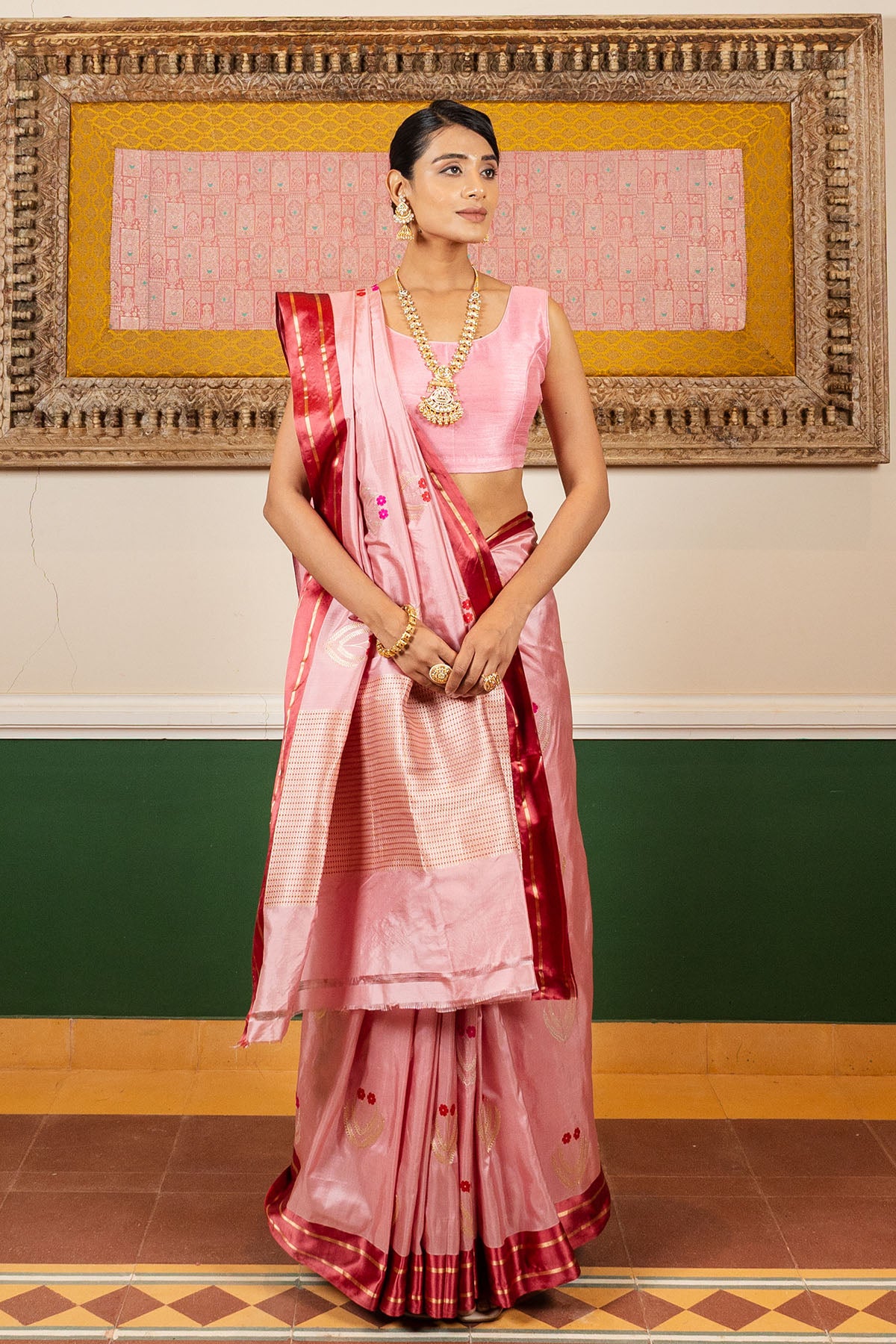 Pink Satin Katan Silk BanarasI Handloom Saree
