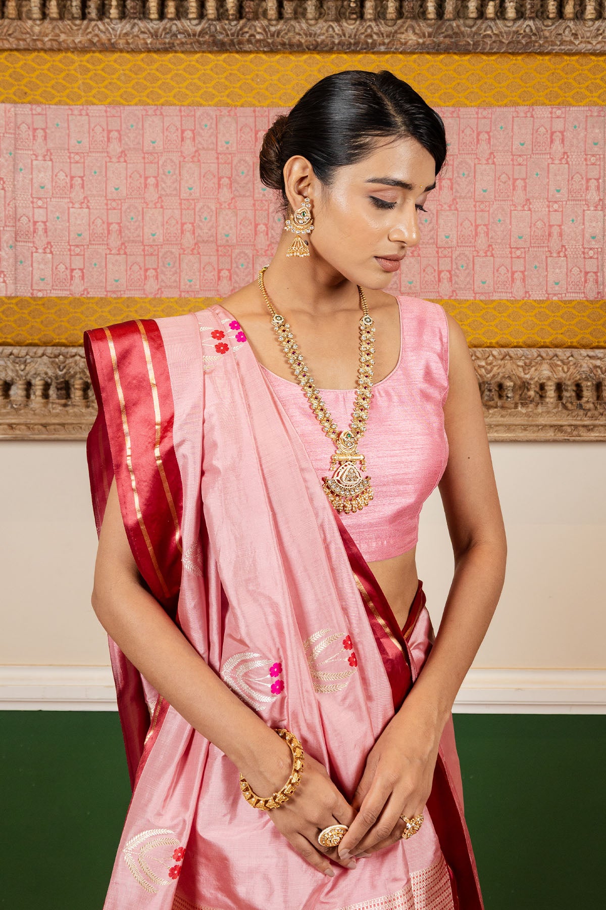 Pink Satin Katan Silk BanarasI Handloom Saree