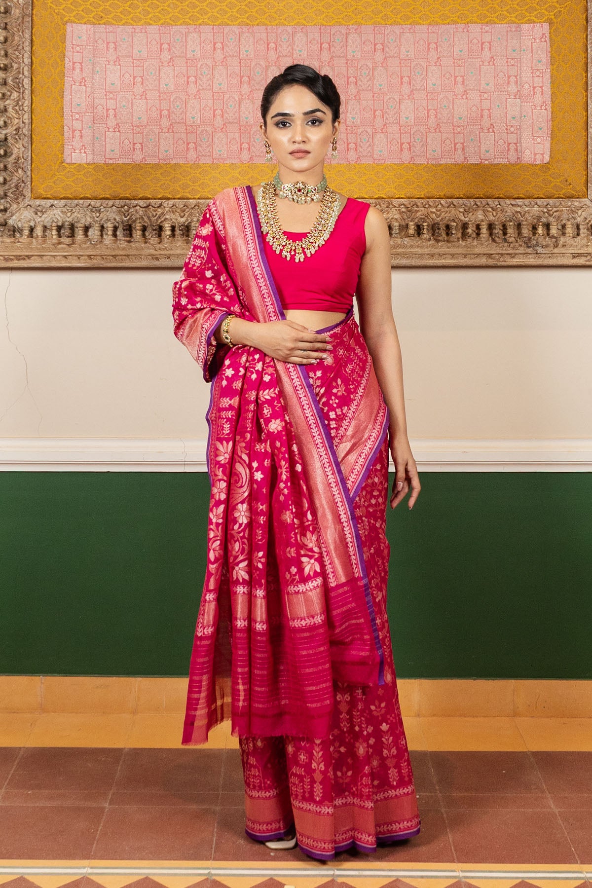 Rani Jaal Pure Cotton Katan Silk Banarasi Handloom Saree