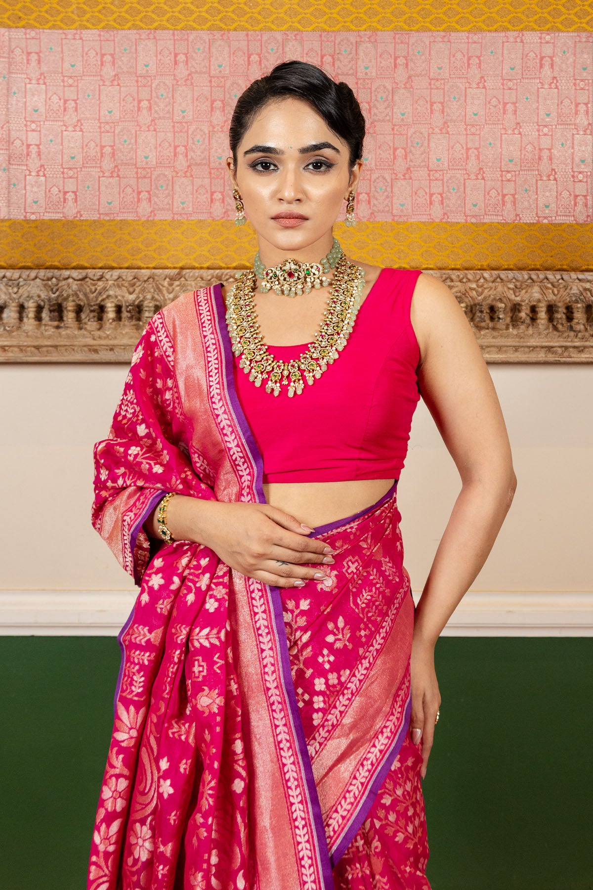 Rani Jaal Pure Cotton Katan Silk Banarasi Handloom Saree