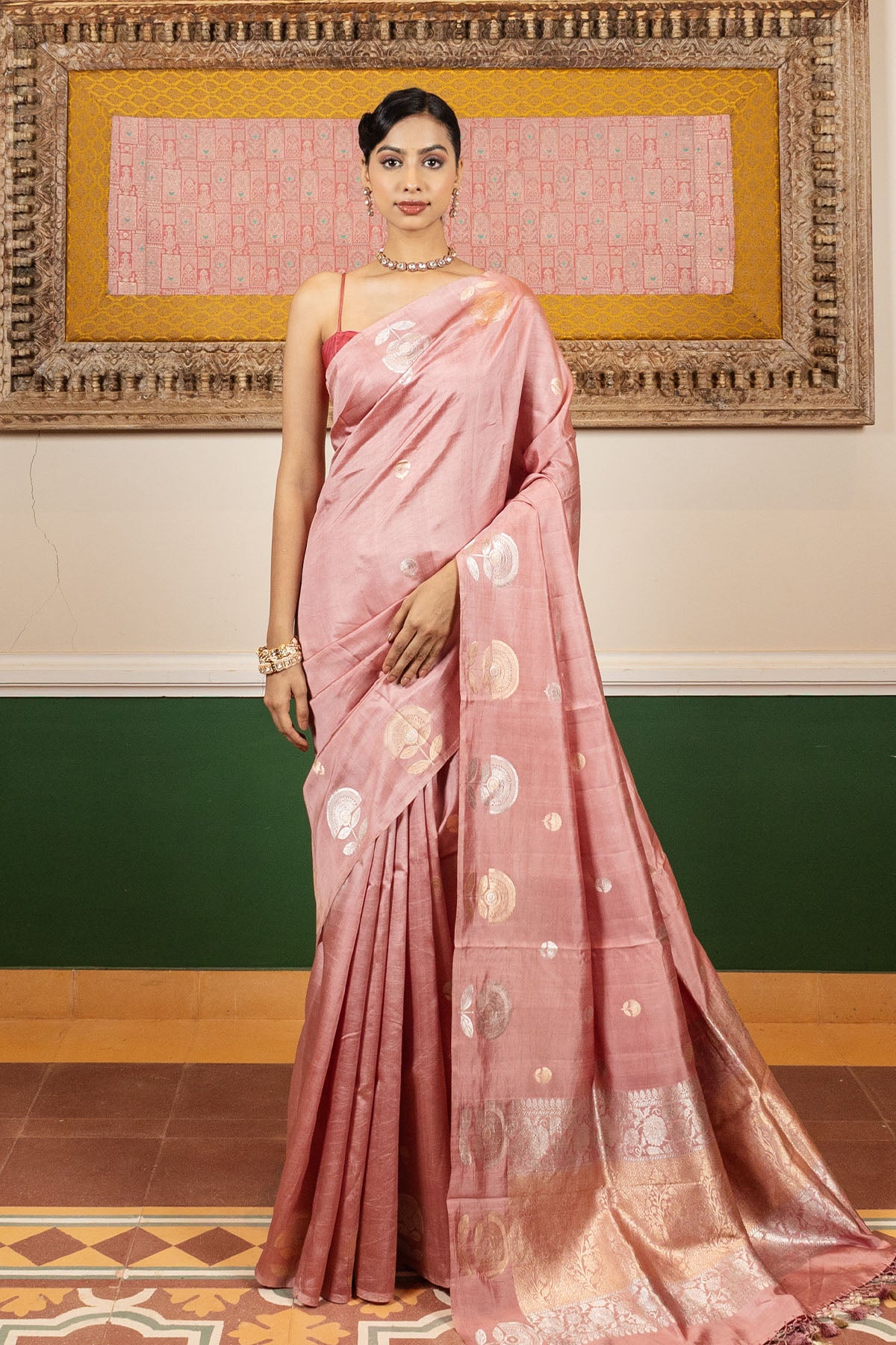 Rust Pink Katan Silk Banarasi Handloom Saree