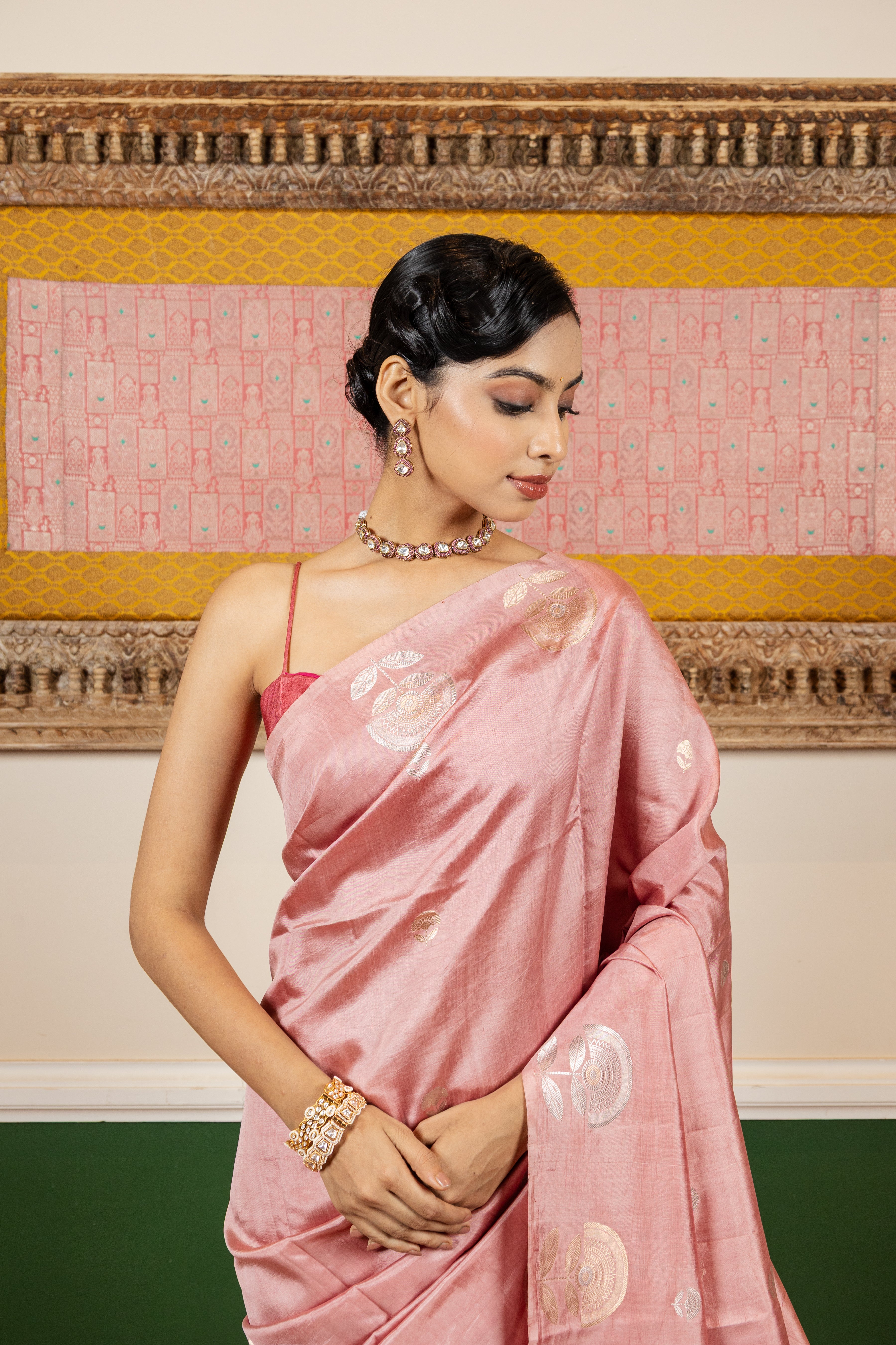 Rust Pink Katan Silk Banarasi Handloom Saree
