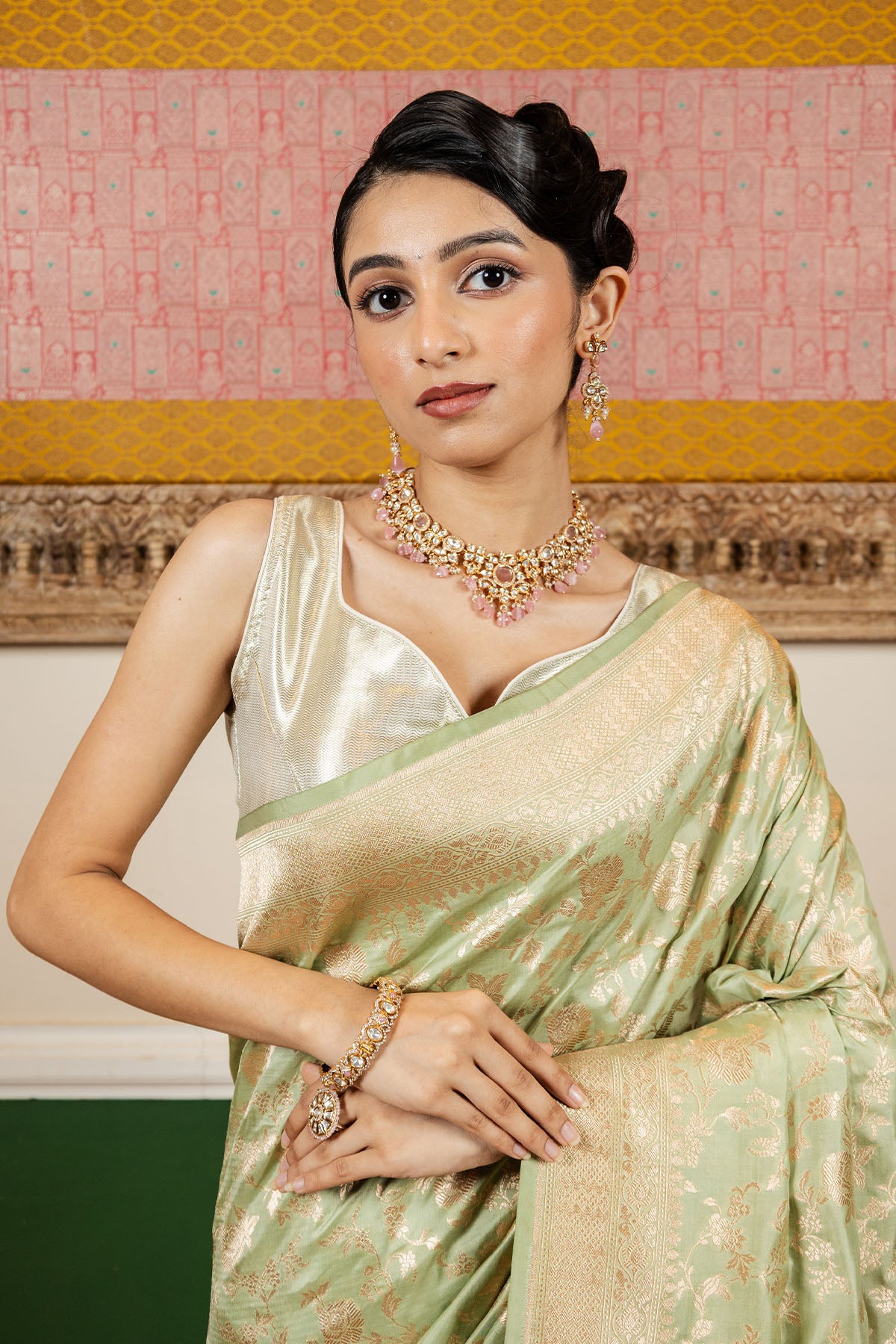 Mint Green Jaal Upadda Silk Banarasi Handloom Saree