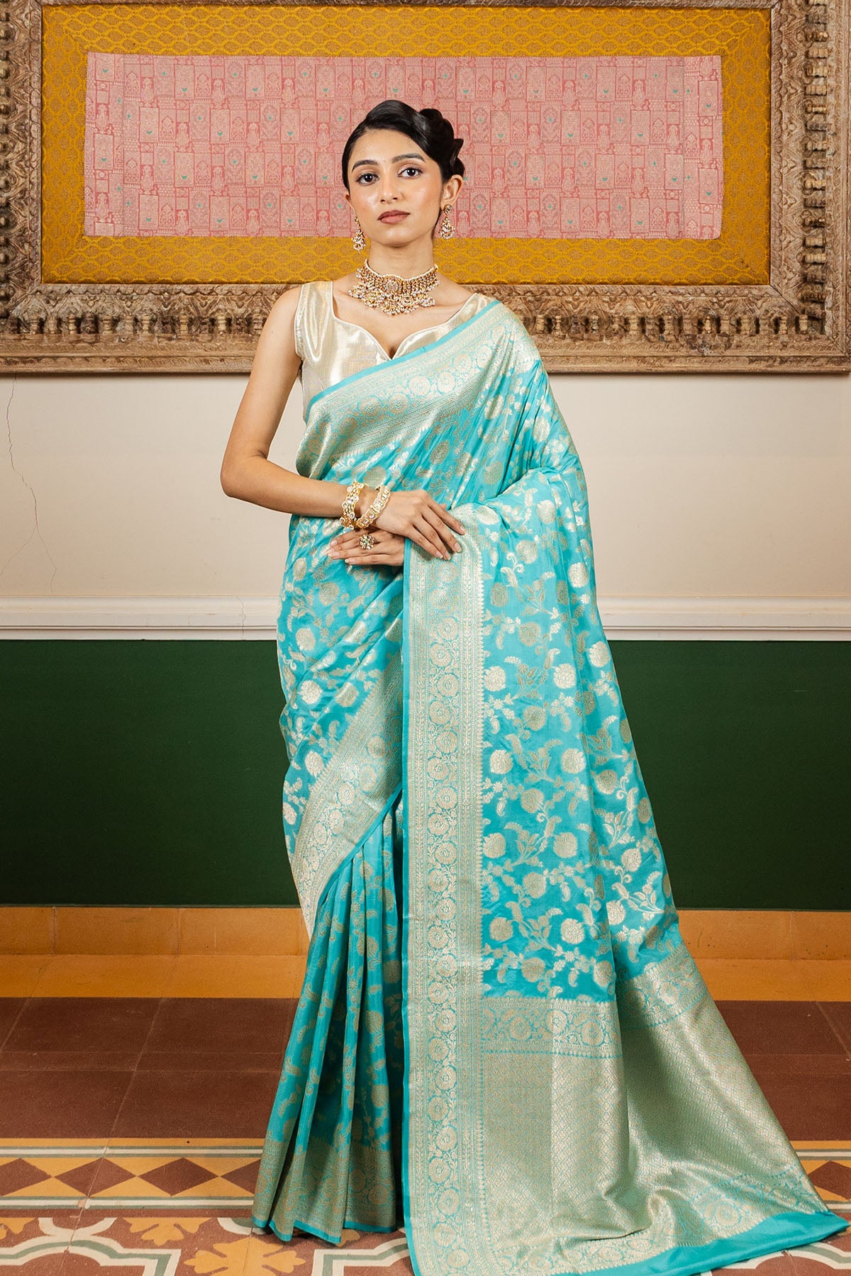 Sky Blue Jaal Upadda Silk Banarasi Handloom Saree