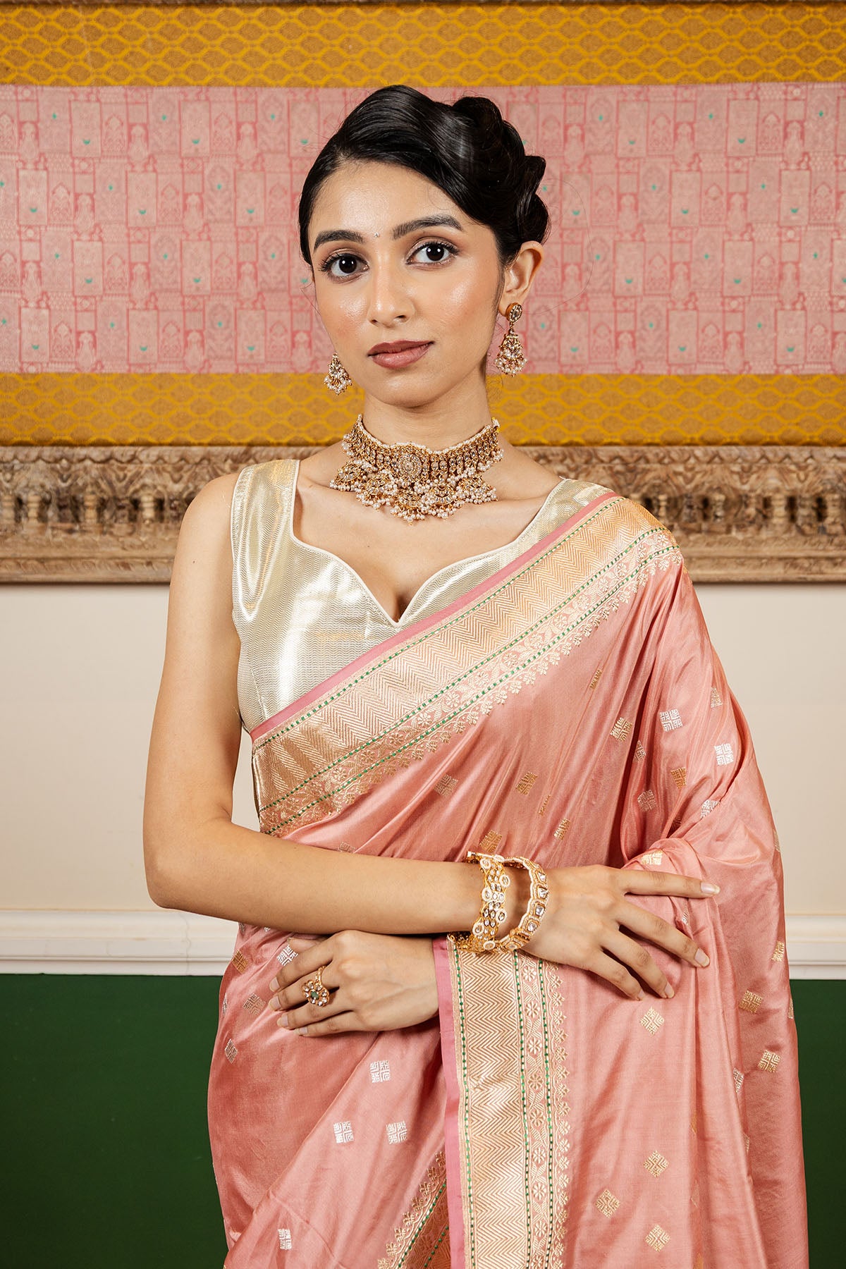 Peach Sonarupa Booti Katan Silk Banarasi Handloom Saree