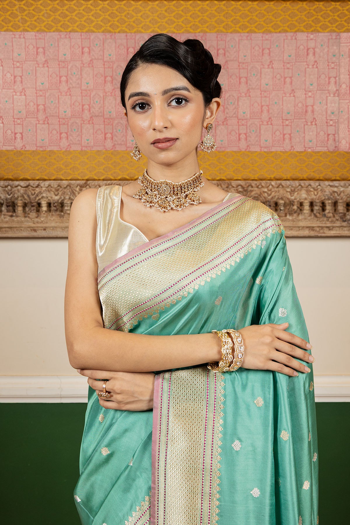 Sea Green Sonarupa Booti Katan Silk Banarasi Handloom Saree