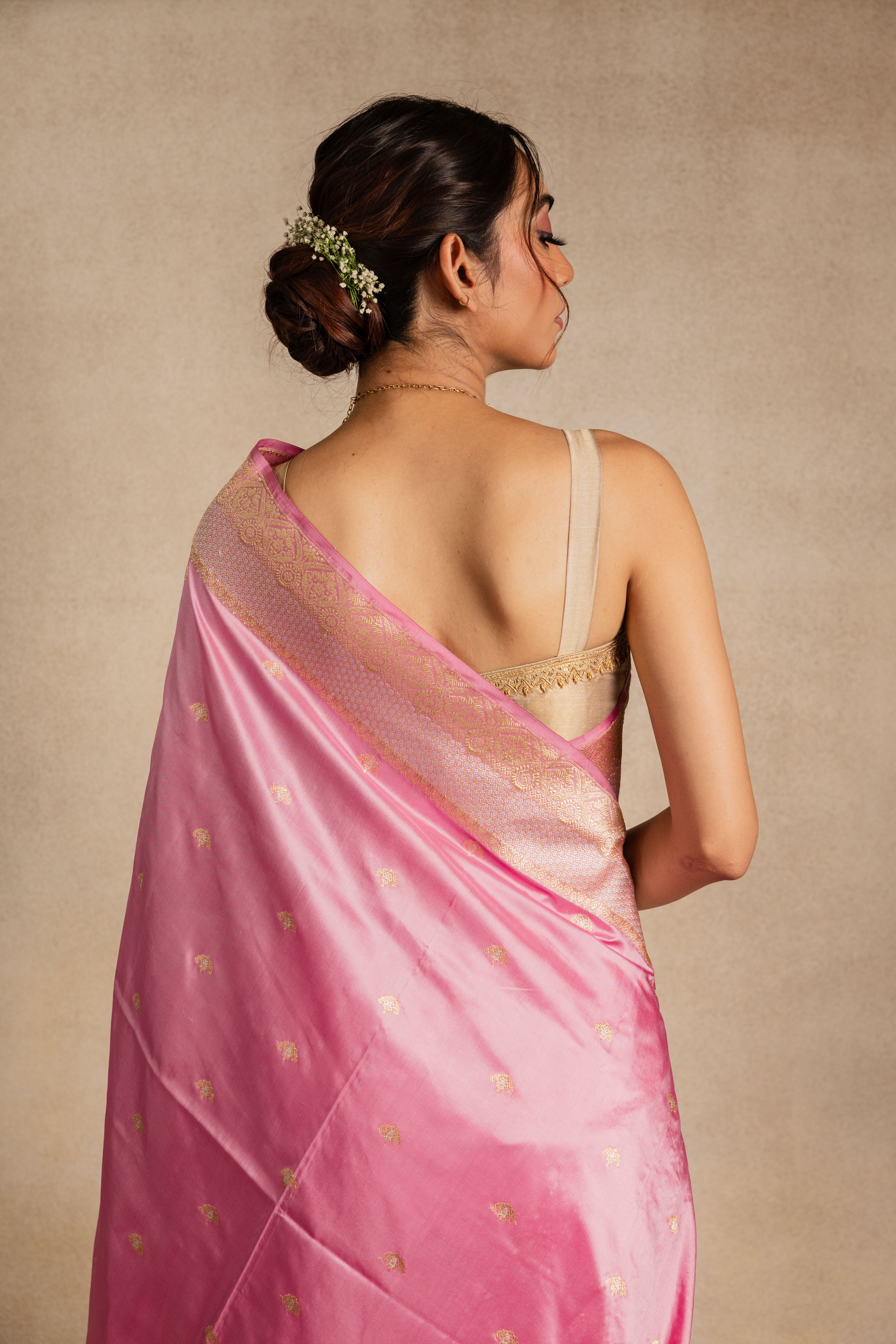 Pink Booti Katan Silk Saree