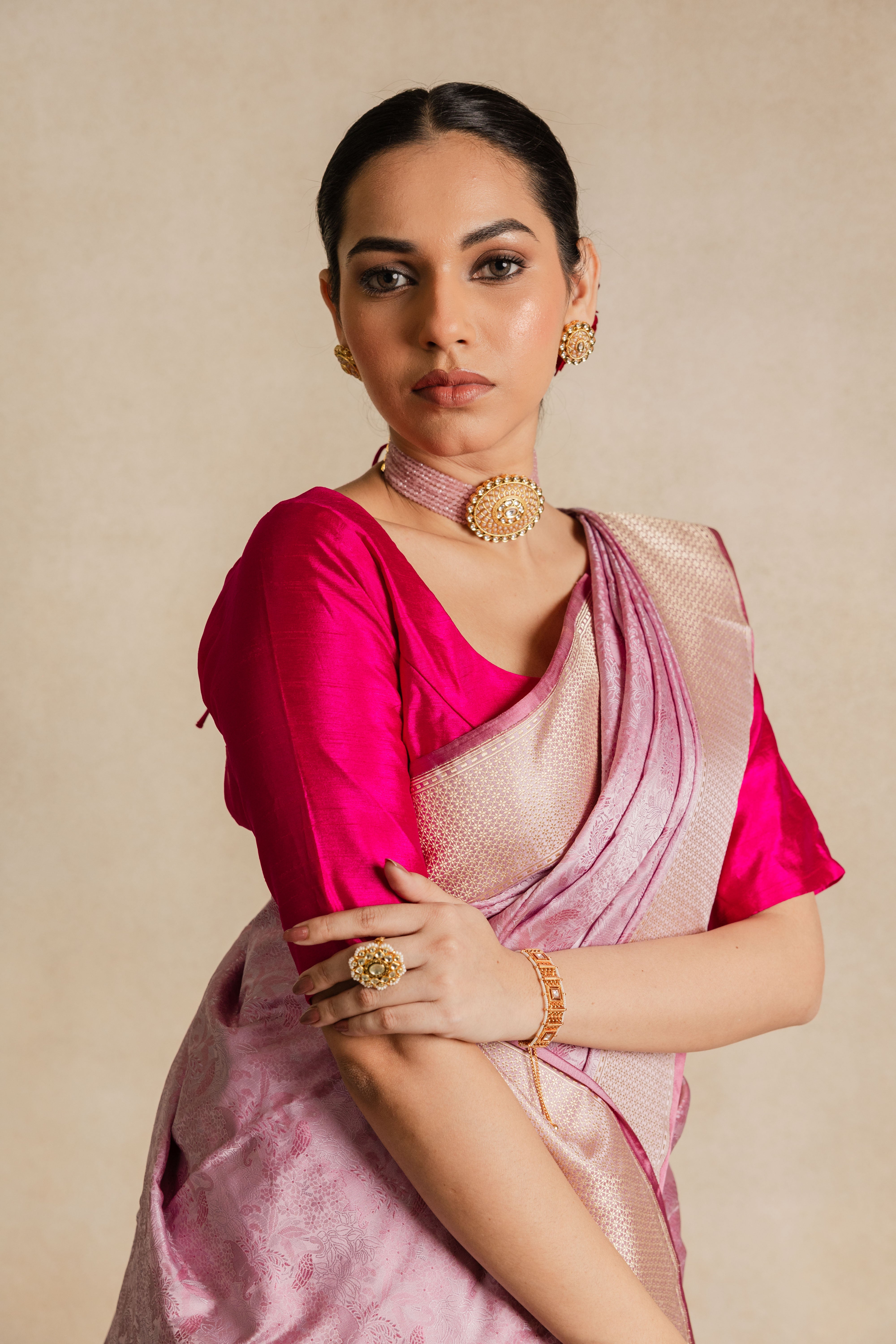 Onion Pink Tanchoi Katan Silk Saree