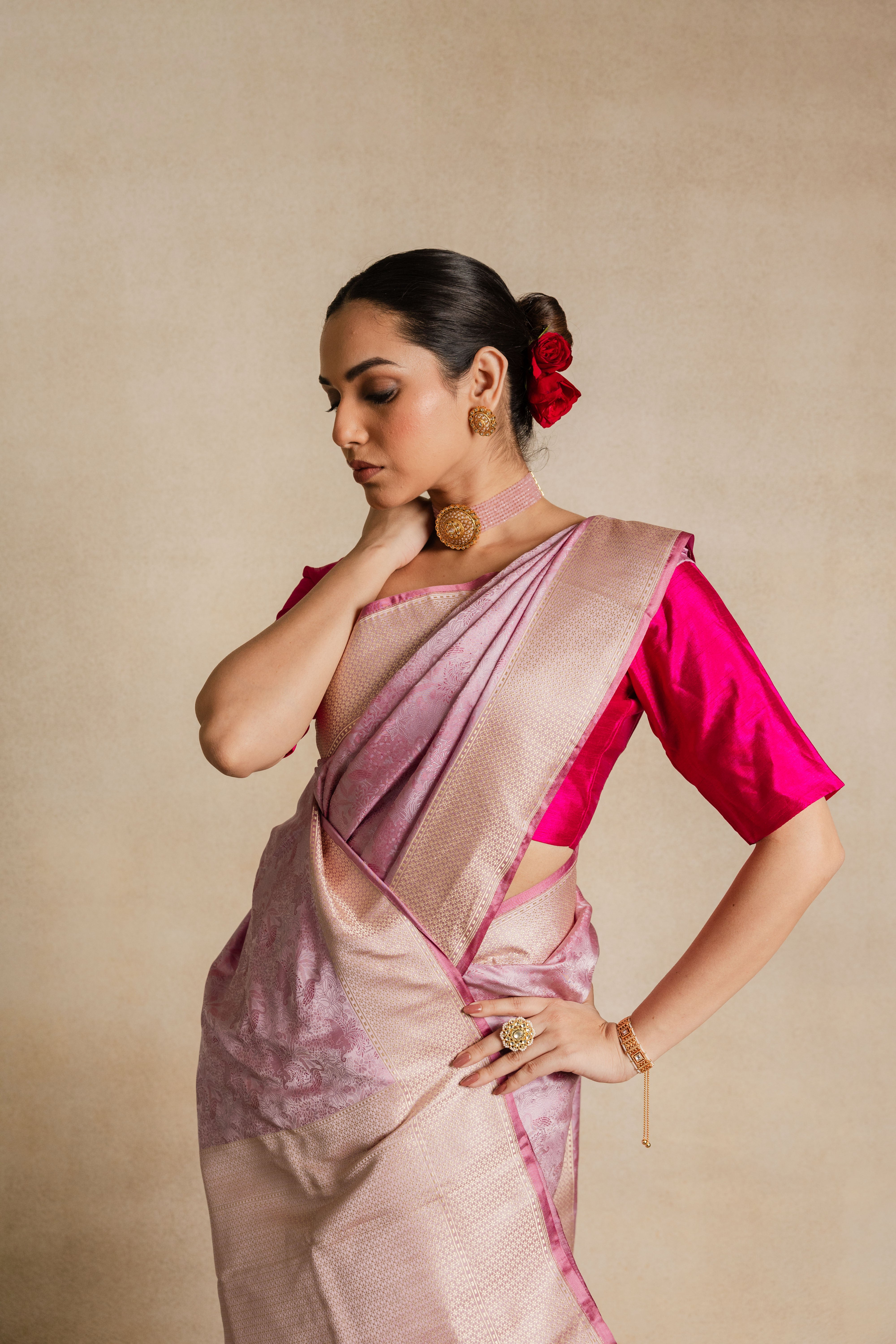 Onion Pink Tanchoi Katan Silk Saree