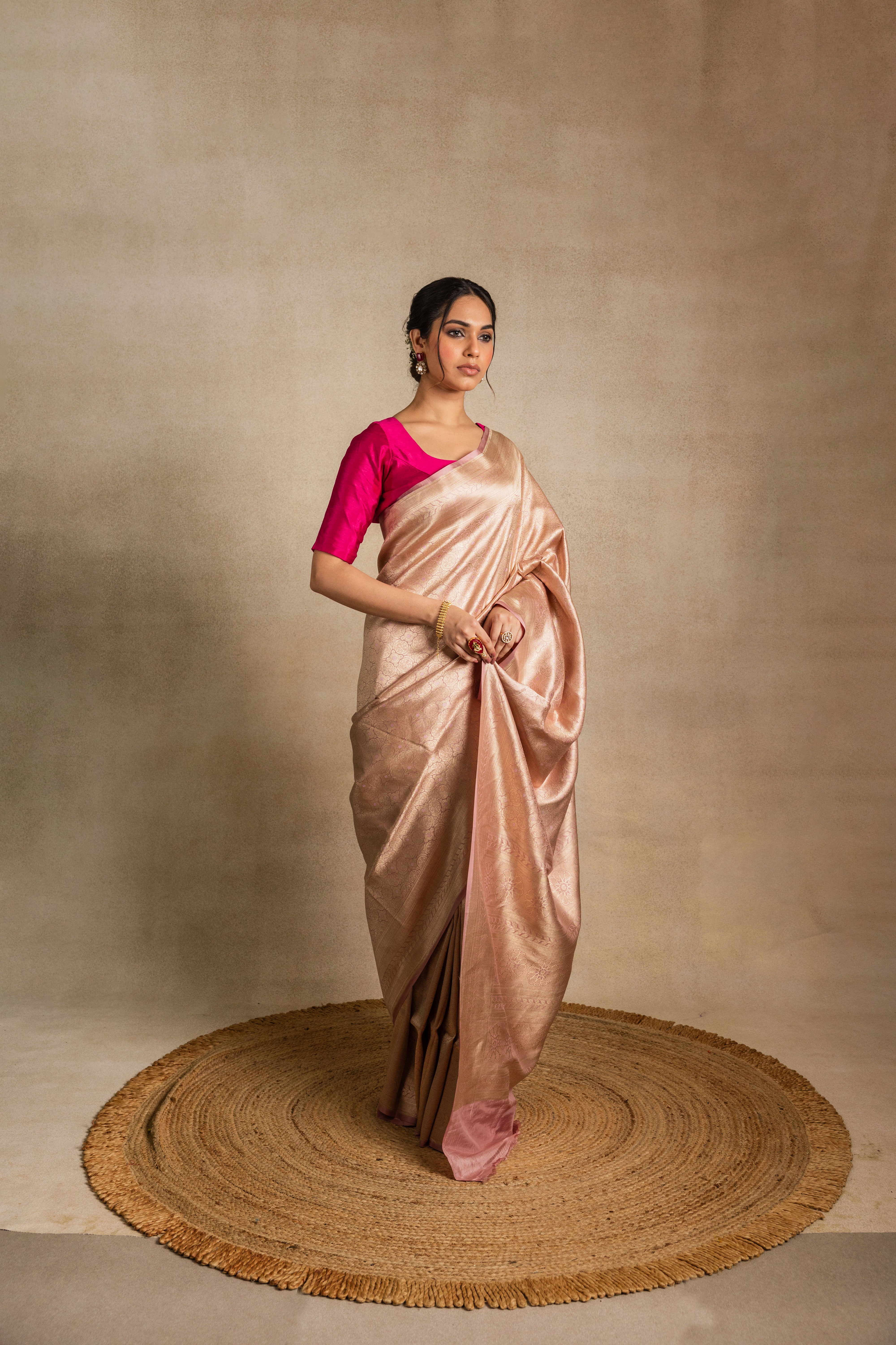 Pink Katan Silk Brocade Saree