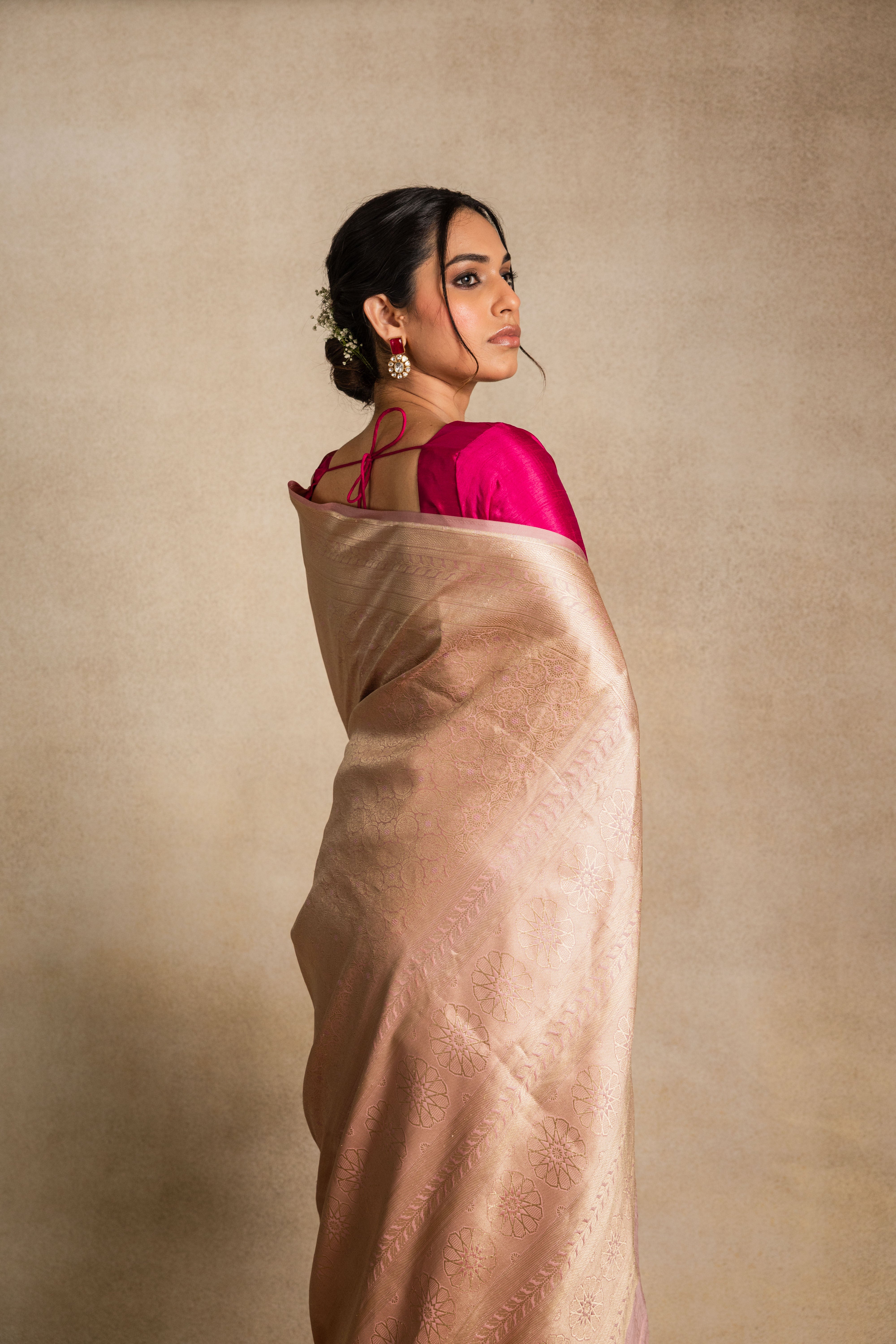 Pink Katan Silk Brocade Saree