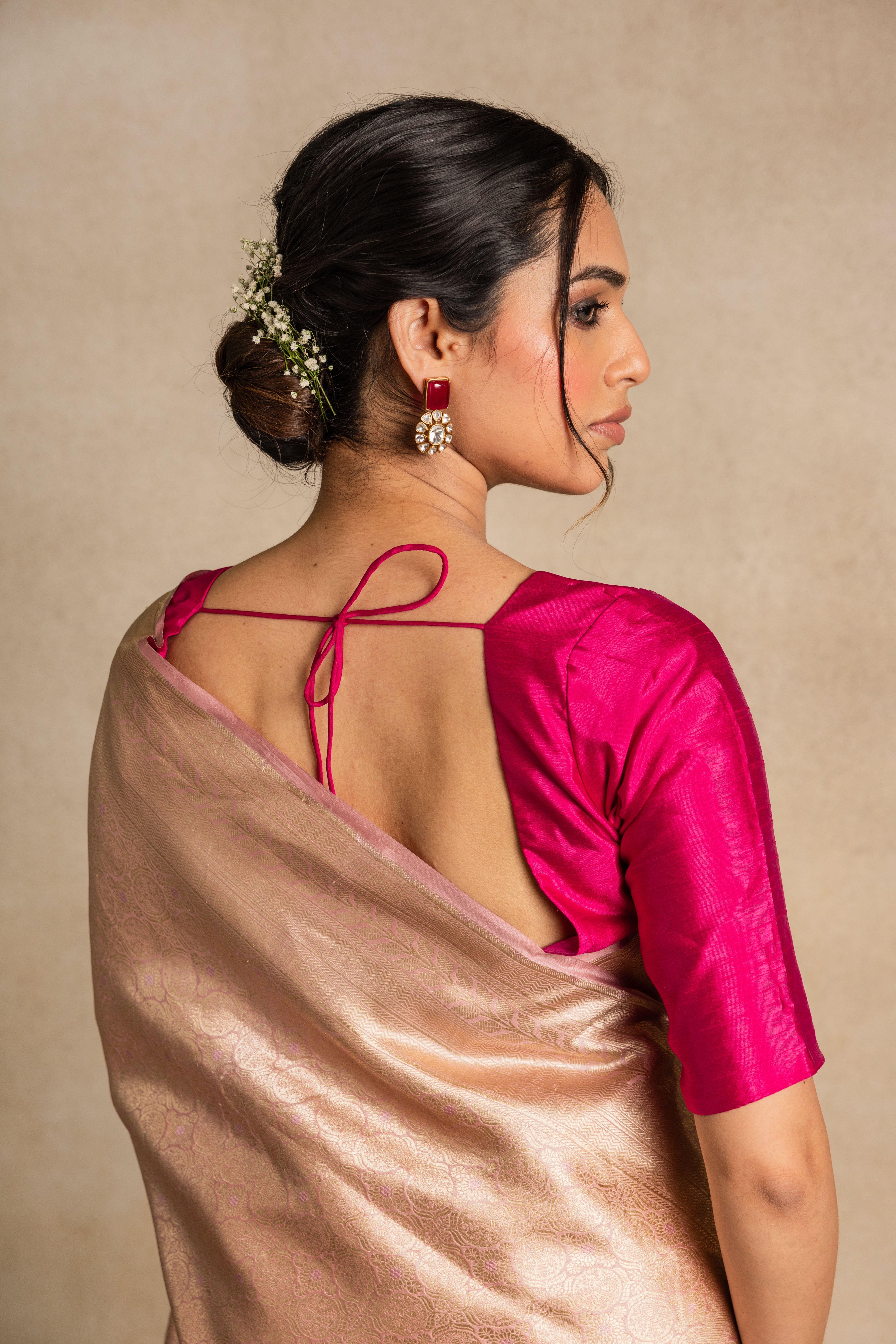 Pink Katan Silk Brocade Saree