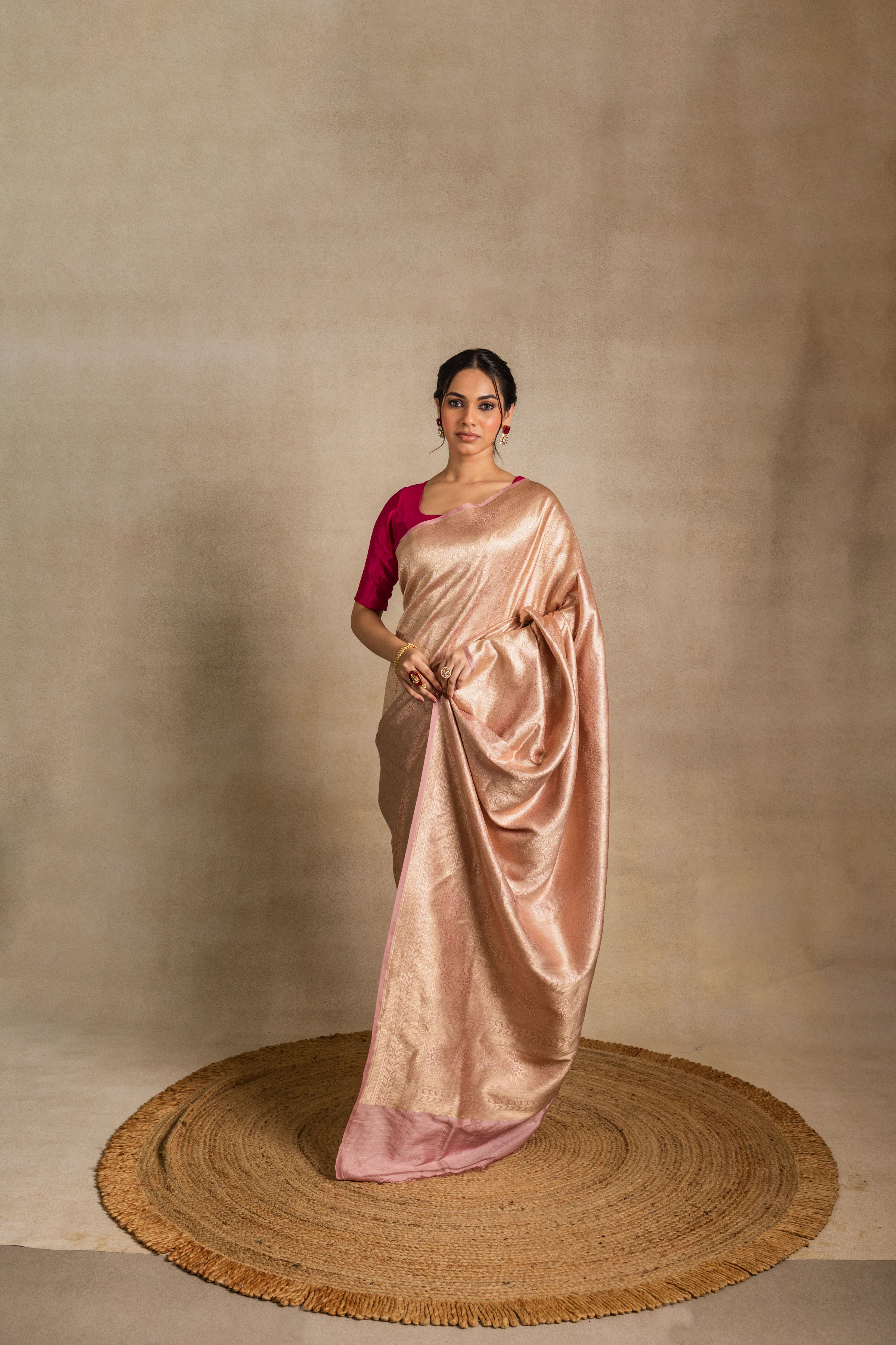 Pink Katan Silk Brocade Saree