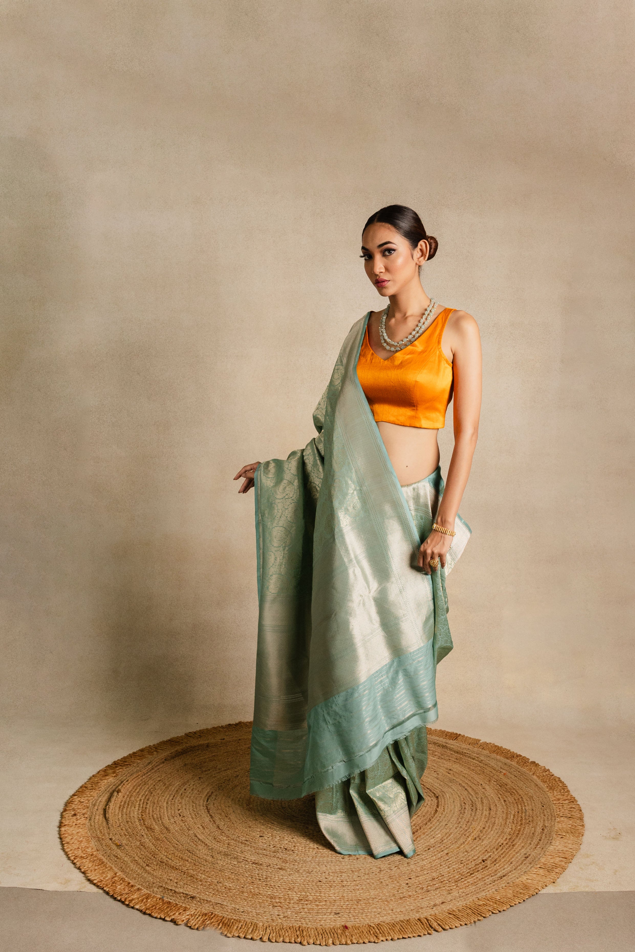 Blue Katan Silk Jaal Saree